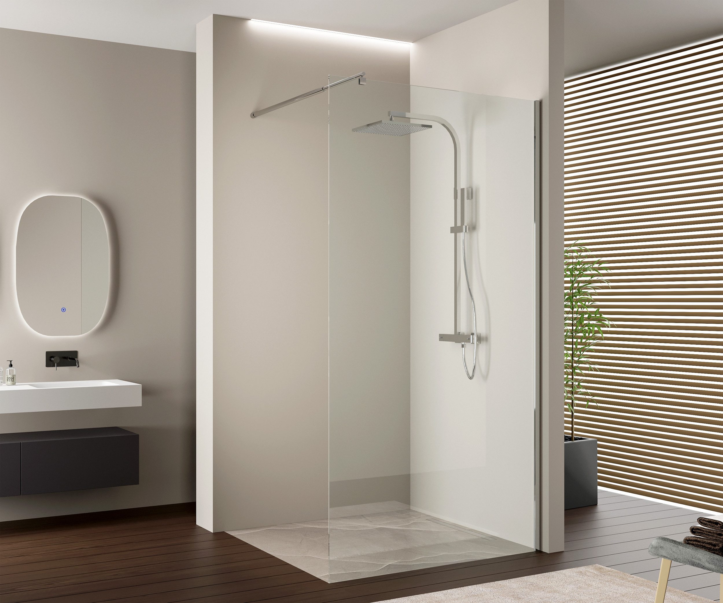Bernstein Walk-in-Dusche EX103, Einscheibensicherheitsglas (ESG), (1 tlg), Super White Glass, 10 mm, Profil Chrom hochglanz