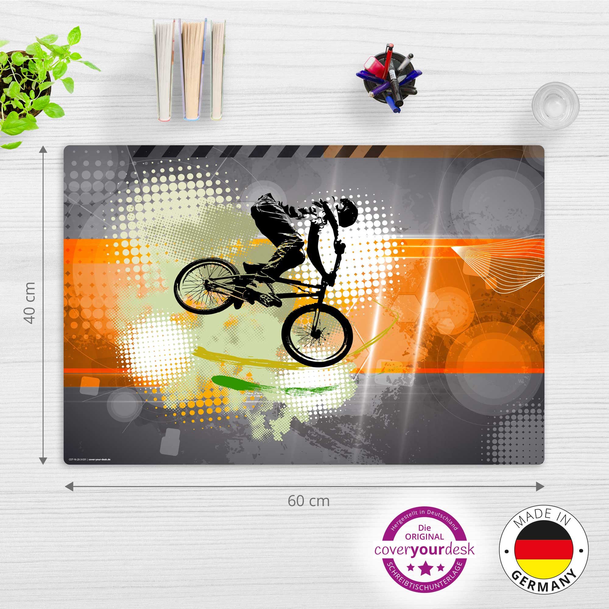 cover-your-desk.de Schreibtischunterlage abwaschbar – Mountainbike Orange – aus premium Vinyl – Made in Germany, (1 tlg)