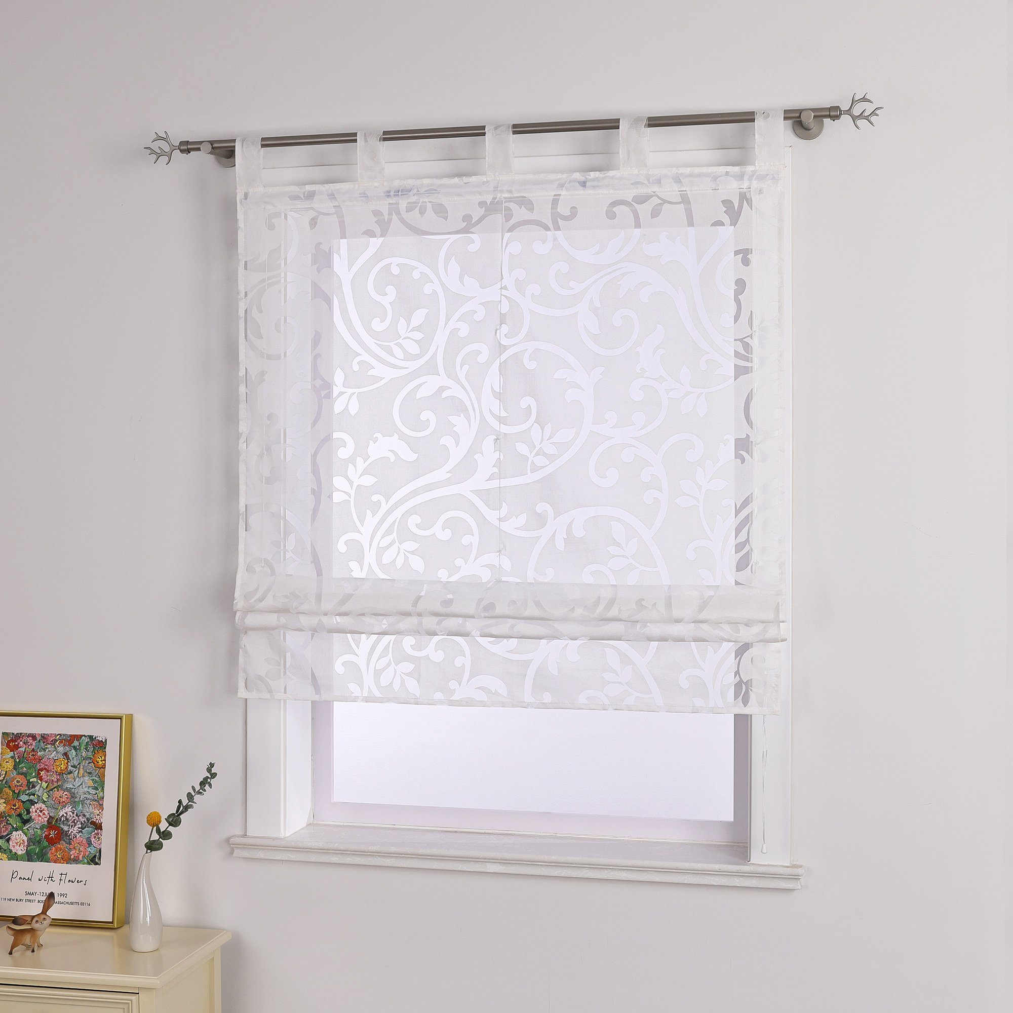 Delien Raffrollo Jessica, mit Schlaufen, Voile Uni mit Floral Ausbrenner günstig online kaufen