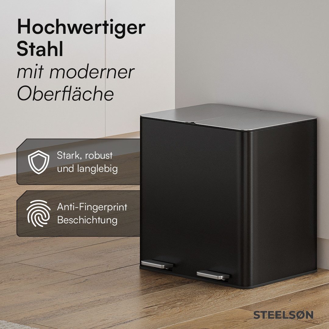 STEELSØN Mülleimer Gloas 2x15 Liter, Abfalleimer aus Edelstahl, mit Soft-Close-Funktion & Inneneimer