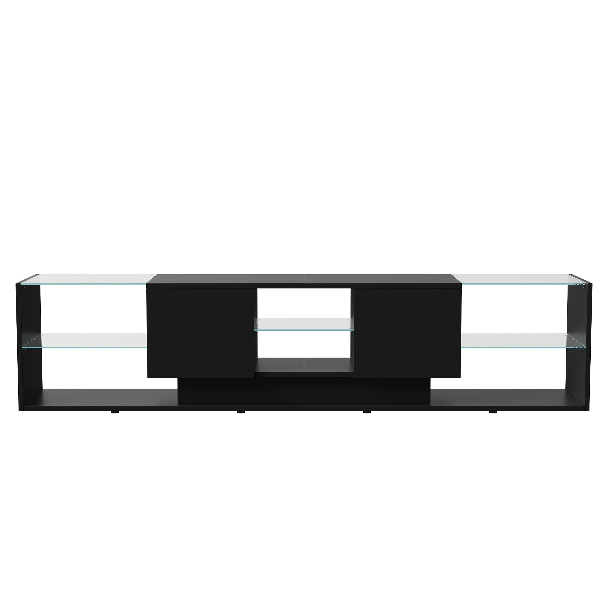 Furnishings Home TV-Schrank LED Lowboard TV-Board, Lange 200 cm (1-St., Hochglänzender quadratischer, 200 x 35 x 45 cm) Mit 2 Schubladen, Glastrennwand und 16-farbigen variablen LED-Leuchten