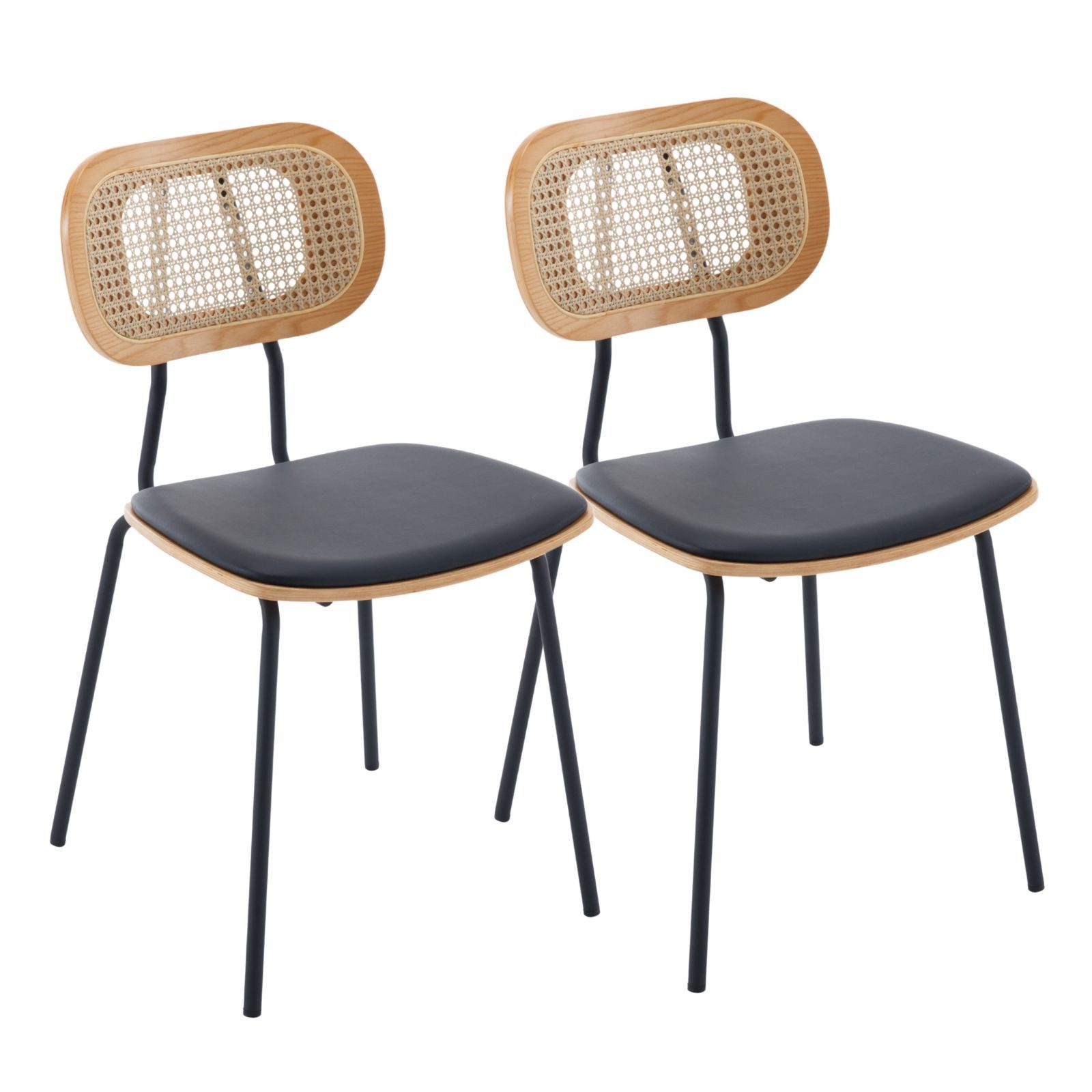 CHAIRUS Esszimmerstuhl 2er-Set, Rattan-Küchenstuhl Wohnzimmerstuhl (2 St), mit Metallbeinen & PU-Leder