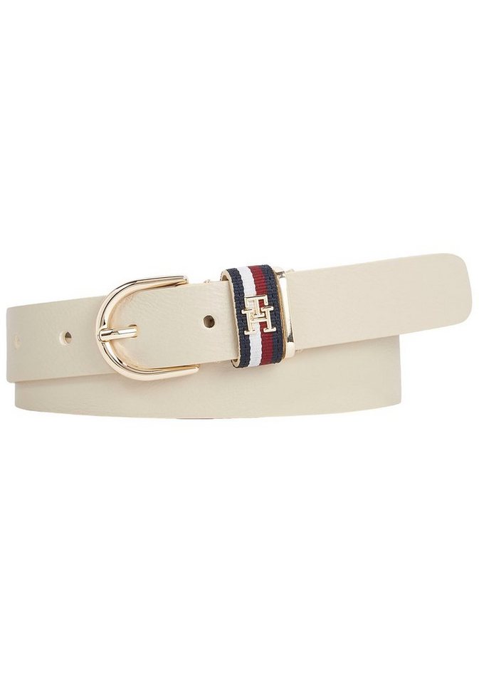 Tommy Hilfiger Ledergürtel TH TIMELESS CORP 2.5 mit farbigem TH-Branding  auf der Gürtelschlaufe und goldenem Monogramm