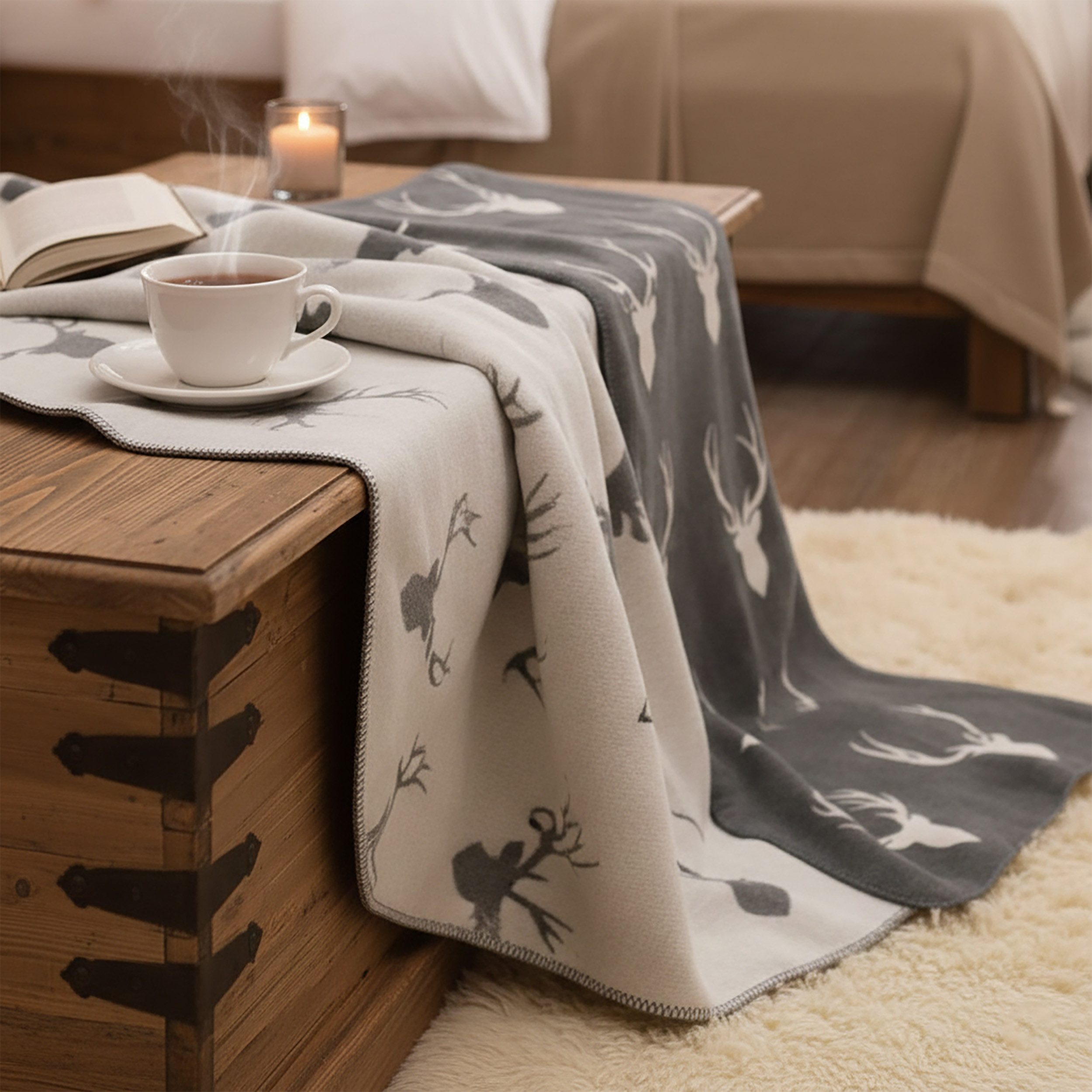 Wohndecke Kuscheldecke 150x200 cm Hirsch Motiv, Casa Colori