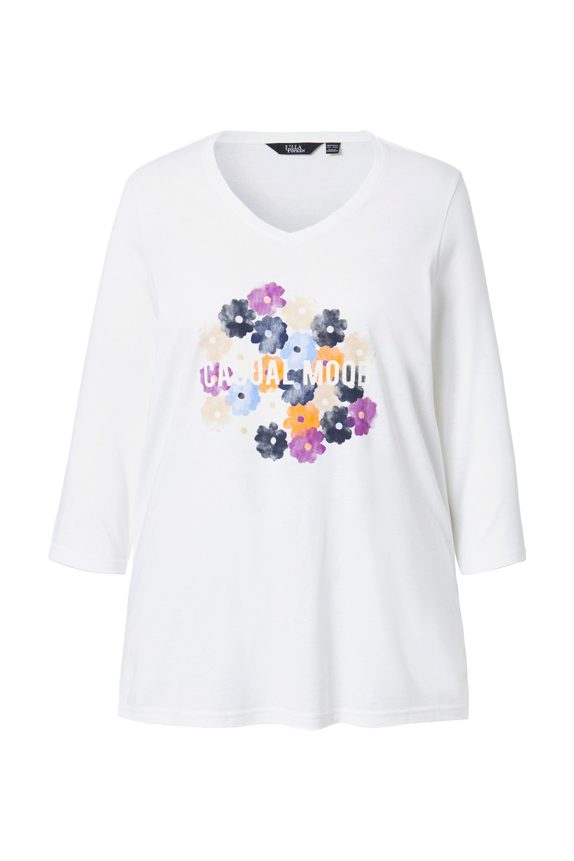 Ulla Popken T-Shirt Shirt Blüten Classic V-Ausschnitt 3/4-Arm – Bild 2 von 5