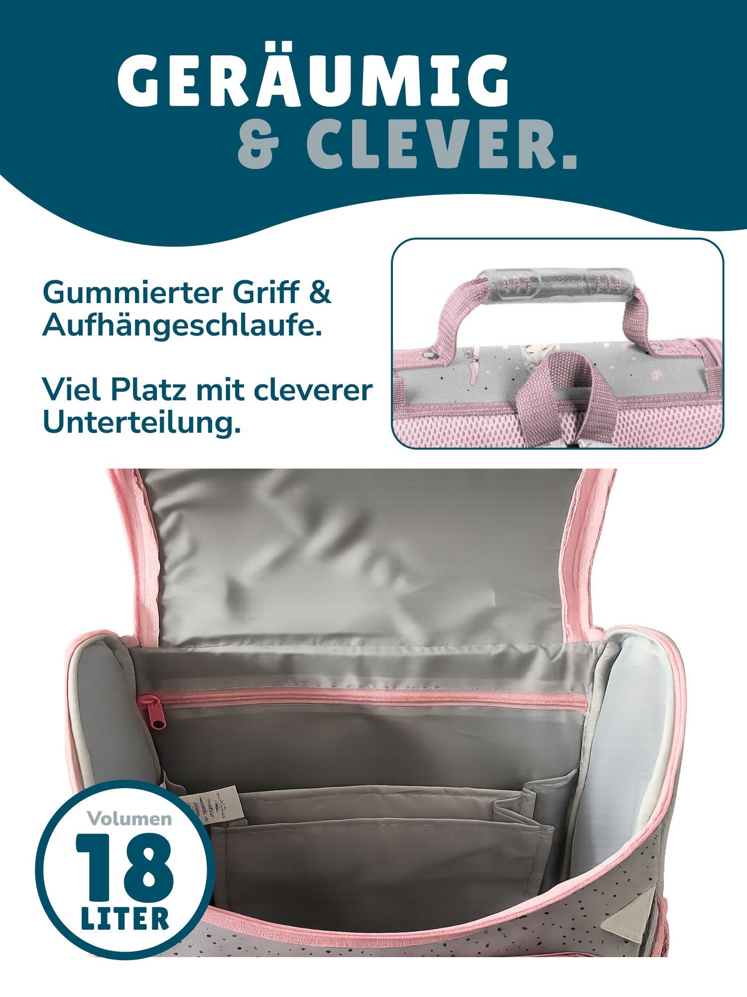 Familando Schulranzen Ballerina Ballett Schultasche, rosa, für Mädchen 1. bis 4. Klasse (Set, 8-tlg., inkl. Federmappe, Lunch-Set und Sporttasche), ergonomisch, 1.010 Gramm leicht, 18L Volumen
