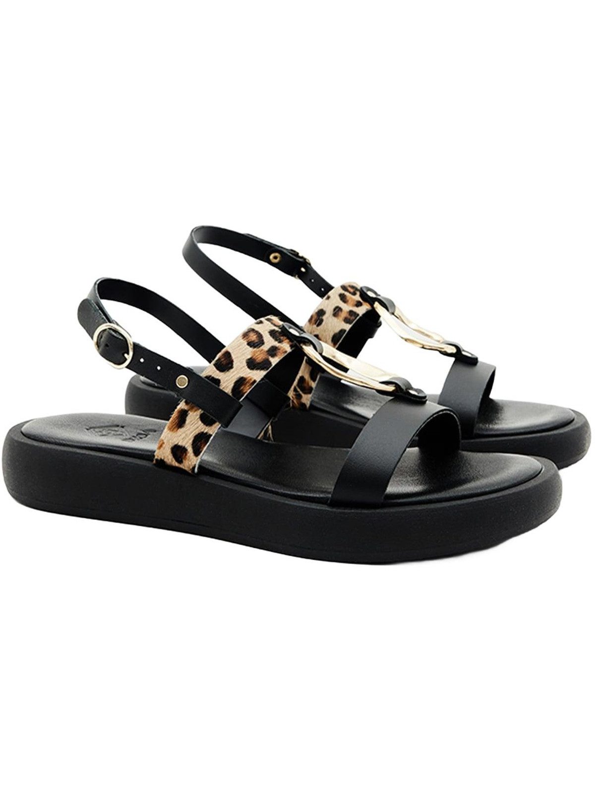 Desa DESA Damen-Sandalen aus Leder mit Leopardenmuster und Schnalle Slipper