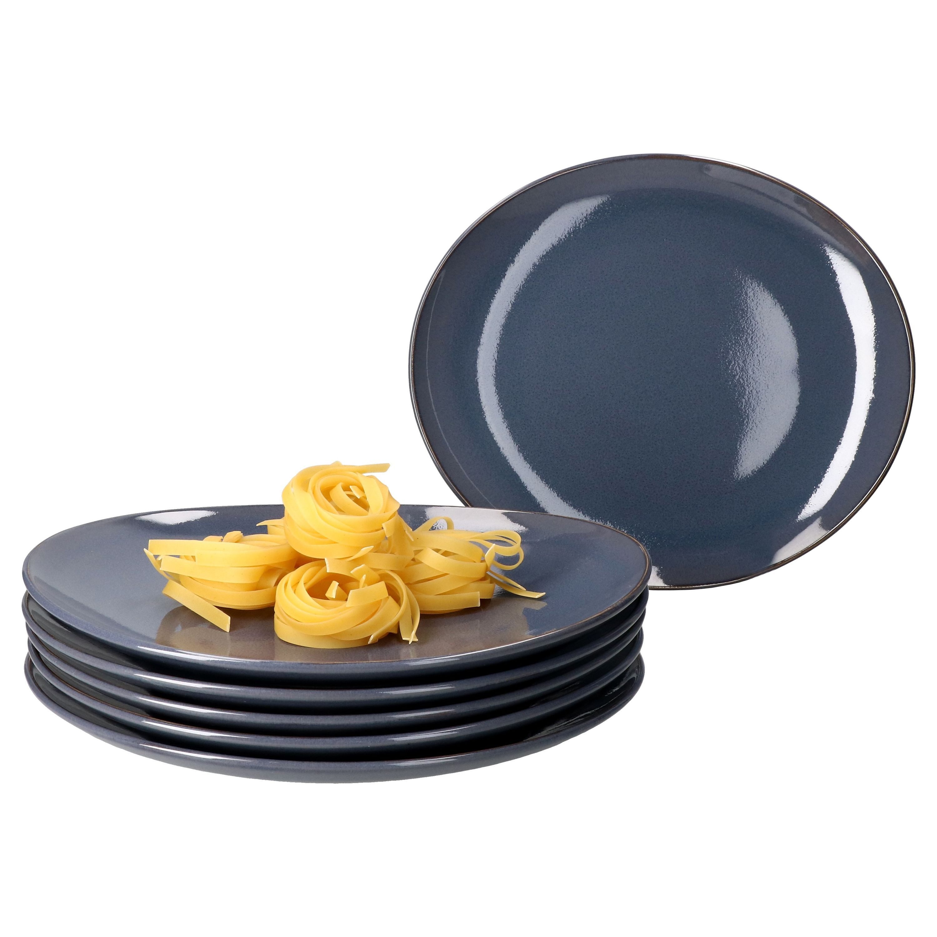 MÄSER Speiseteller Mäser 6x Natural Speiseteller oval Steingut große Ess-Teller blau