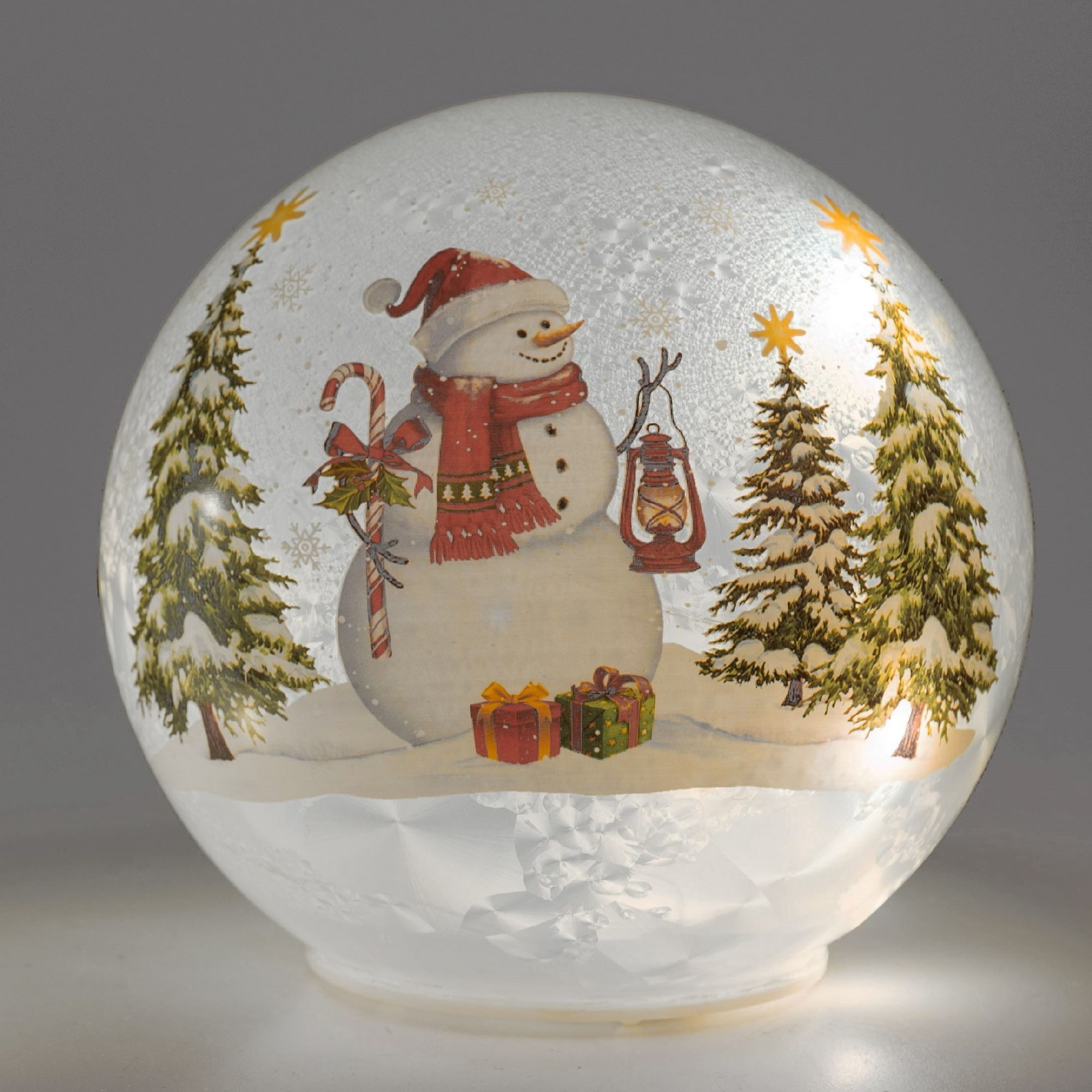 formano Dekokugel Weiß, Durchmesser 15 cm, Mit Timerfunktion, Weiß, Motiv: Schneemann