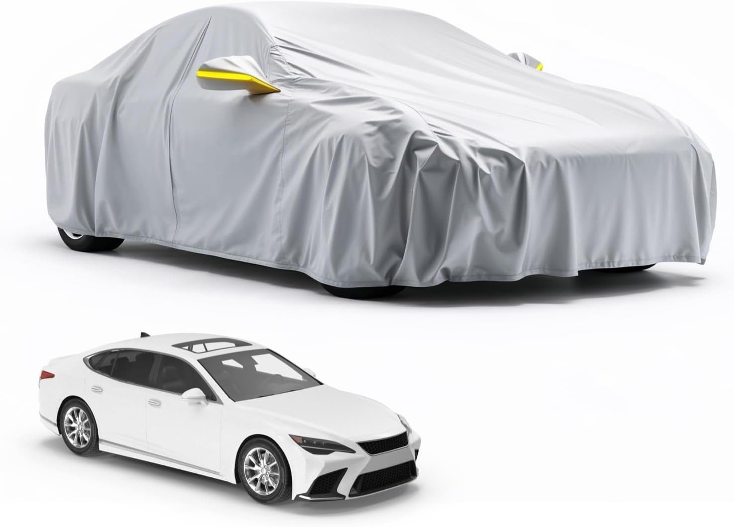 autogadget® Autoplane Autoschutzhülle - Auto Abdeckplane - Car Cover - Autoplane Silber (Packung, 1-St), reflektierende Streifen / Antikratzsicht