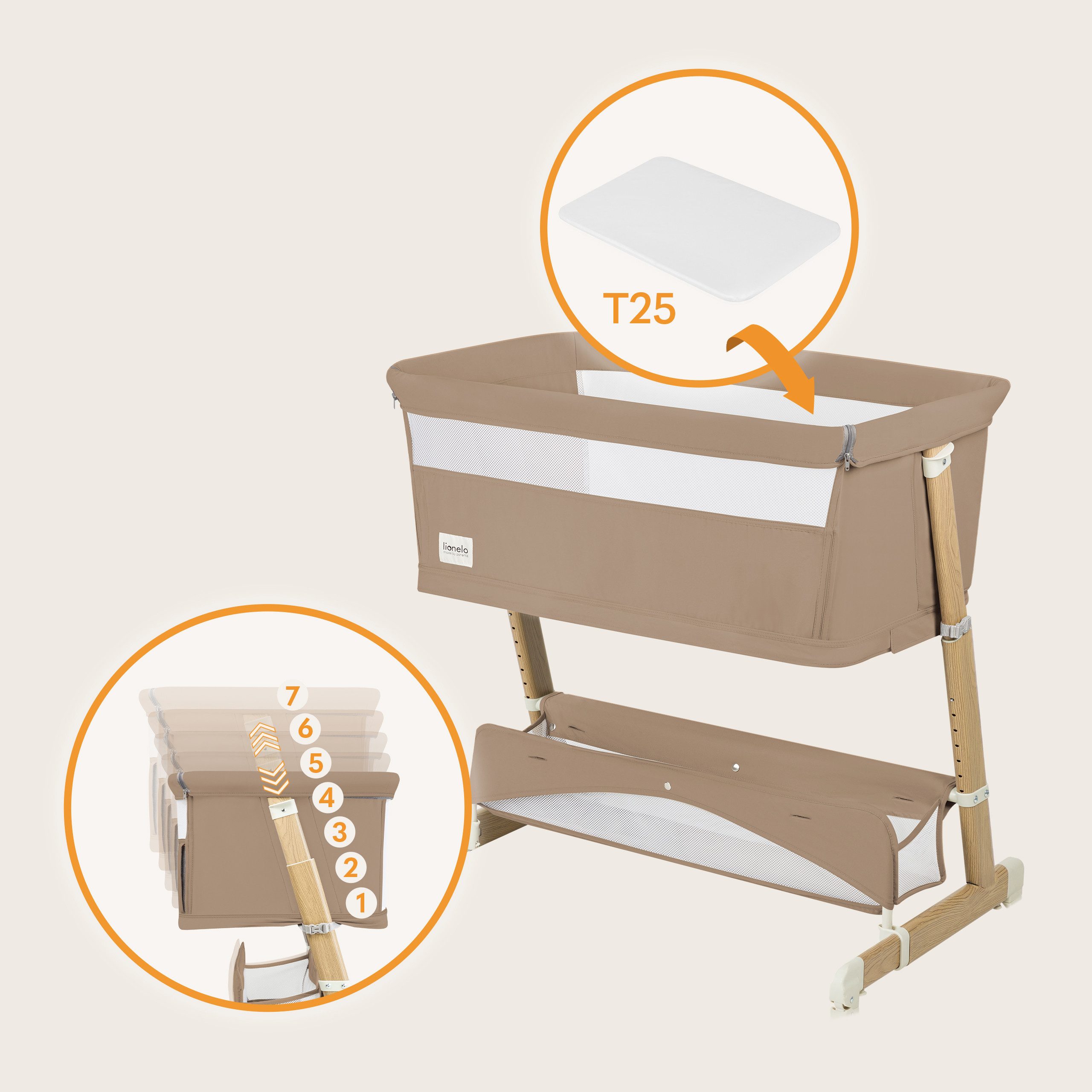 lionelo Baby-Reisebett THOMI PLUS, 5-in-1-Bett/Sofa/7 Verstellstufen/2 Rollen