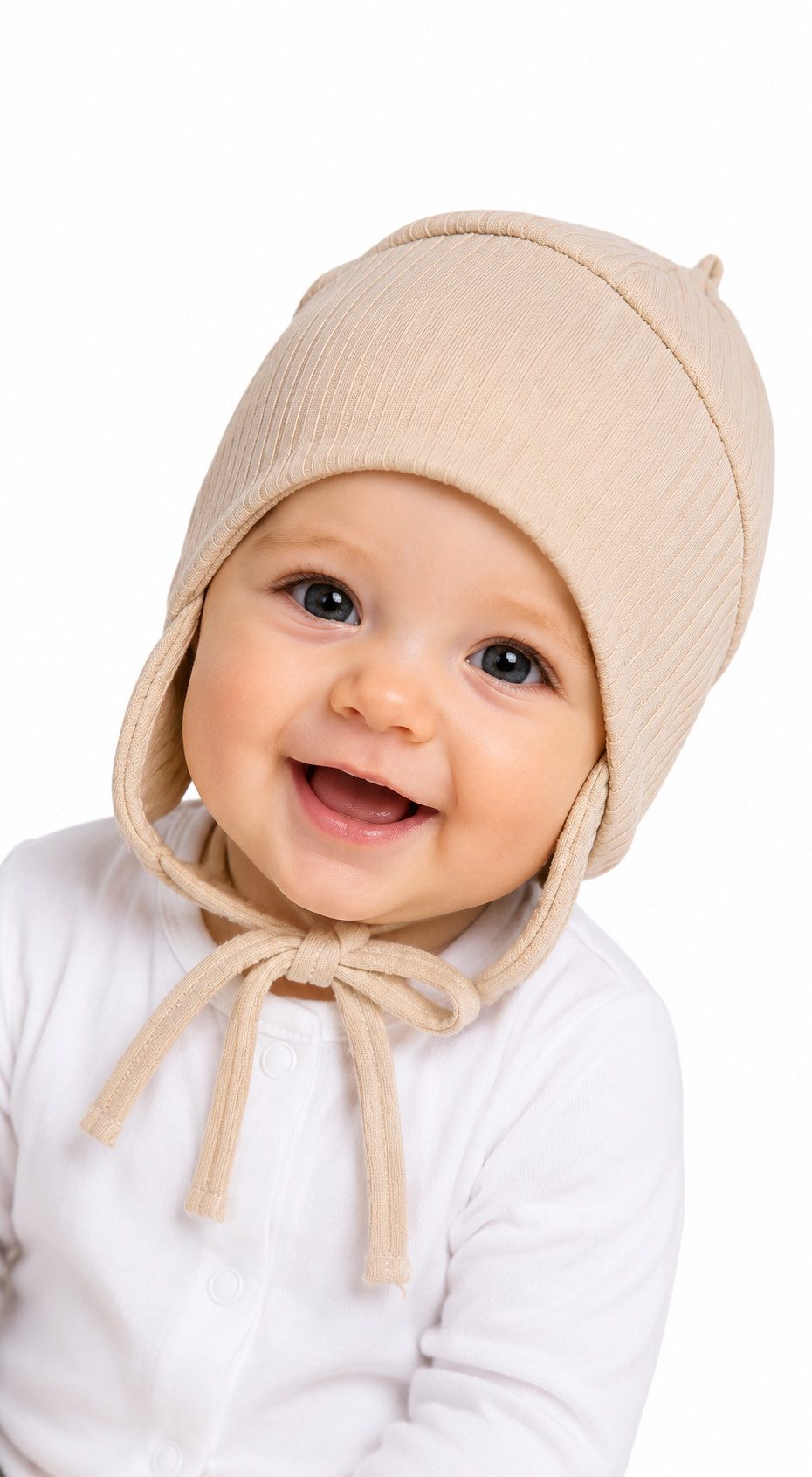 Erstlingsmütze Mütze für Neugeborene Baby Haube Mützchen in Beige gerippt