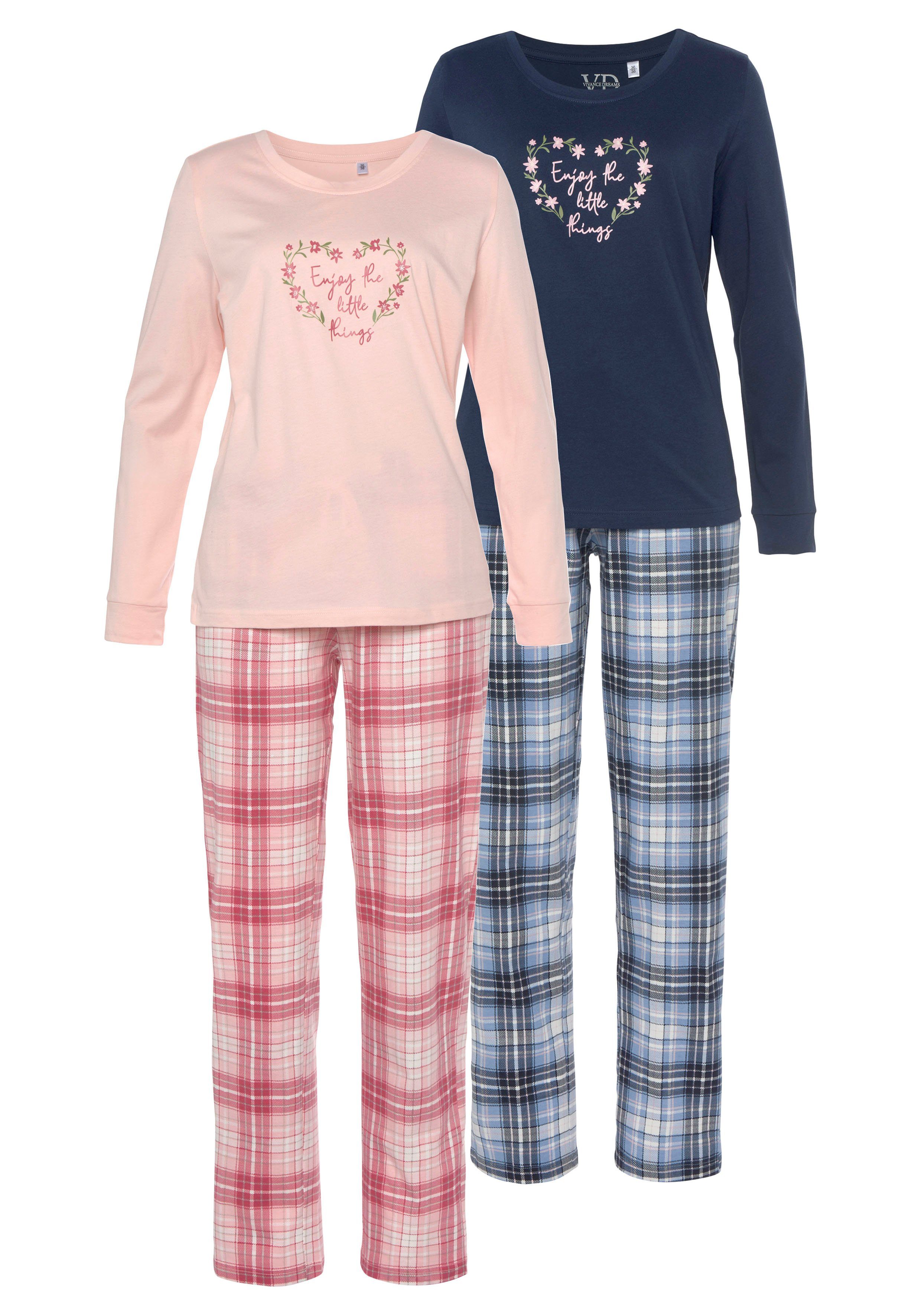 Vivance Dreams Pyjama (4 tlg., 2 Stück) mit Karo- und Blumendruck im Doppel günstig online kaufen