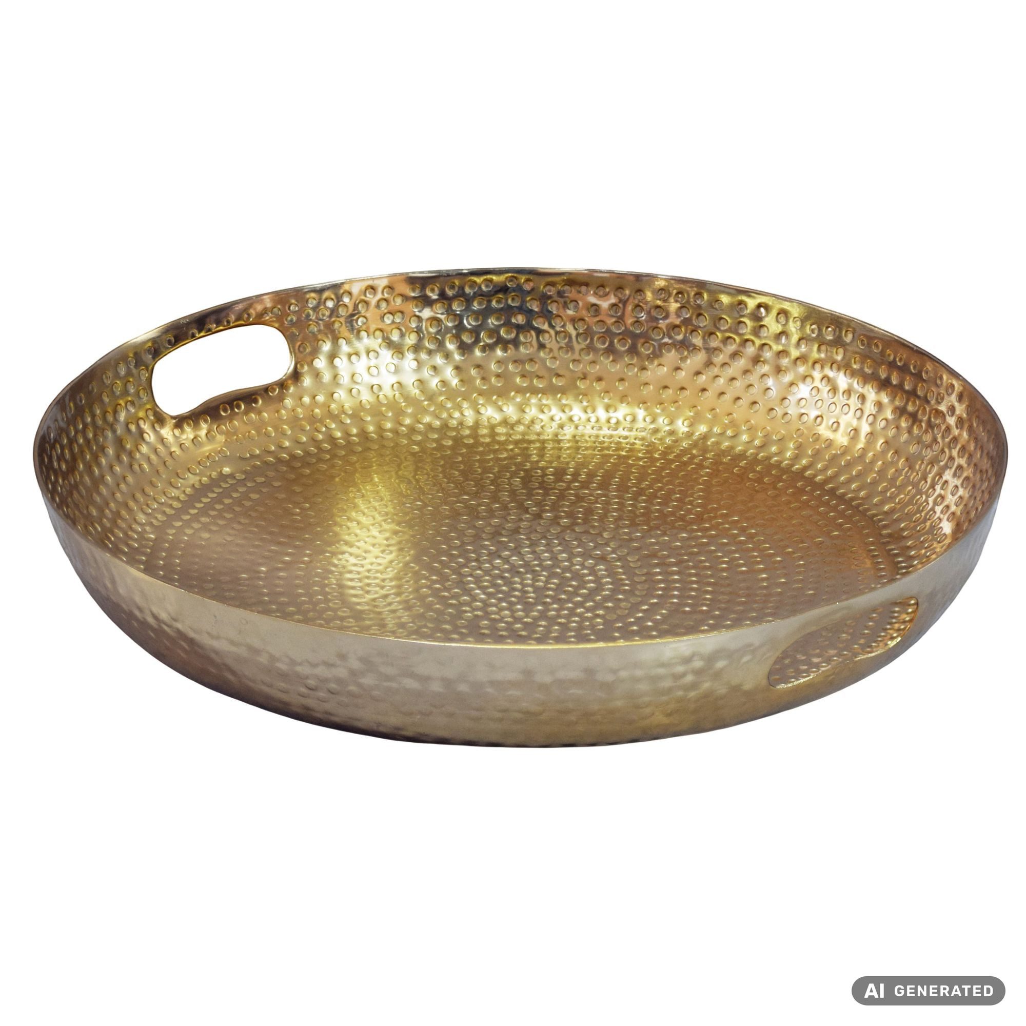 Wohnling Obstschale WL7.668 Früchteschale Aluminium Gold 38cm Dekoschale Obstkorb Metall, Aluminium, (Stabiler Servierteller mit Hammerschlag Struktur), Schale mit Griffen für deine frischen Früchte