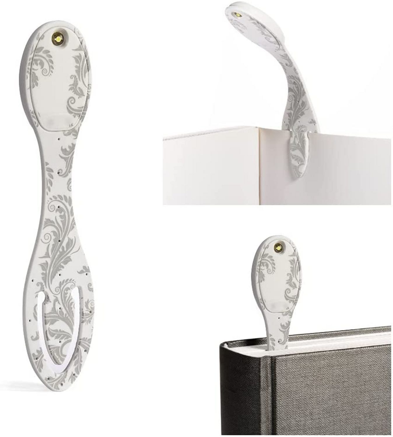 bookchair Vertrieb Lesezeichen Flexilight Leselicht White Flowers – Weißes 2-in-1 LED-Leselicht