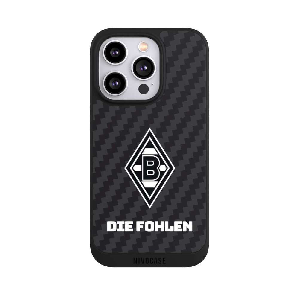 NIVOCASE Handyhülle Borussia Mönchengladbach Carbon Gladbach Die Fohlen Carbon, Apple iPhone 14 Pro Handyhülle Hülle NIVOpure Case Schwarz