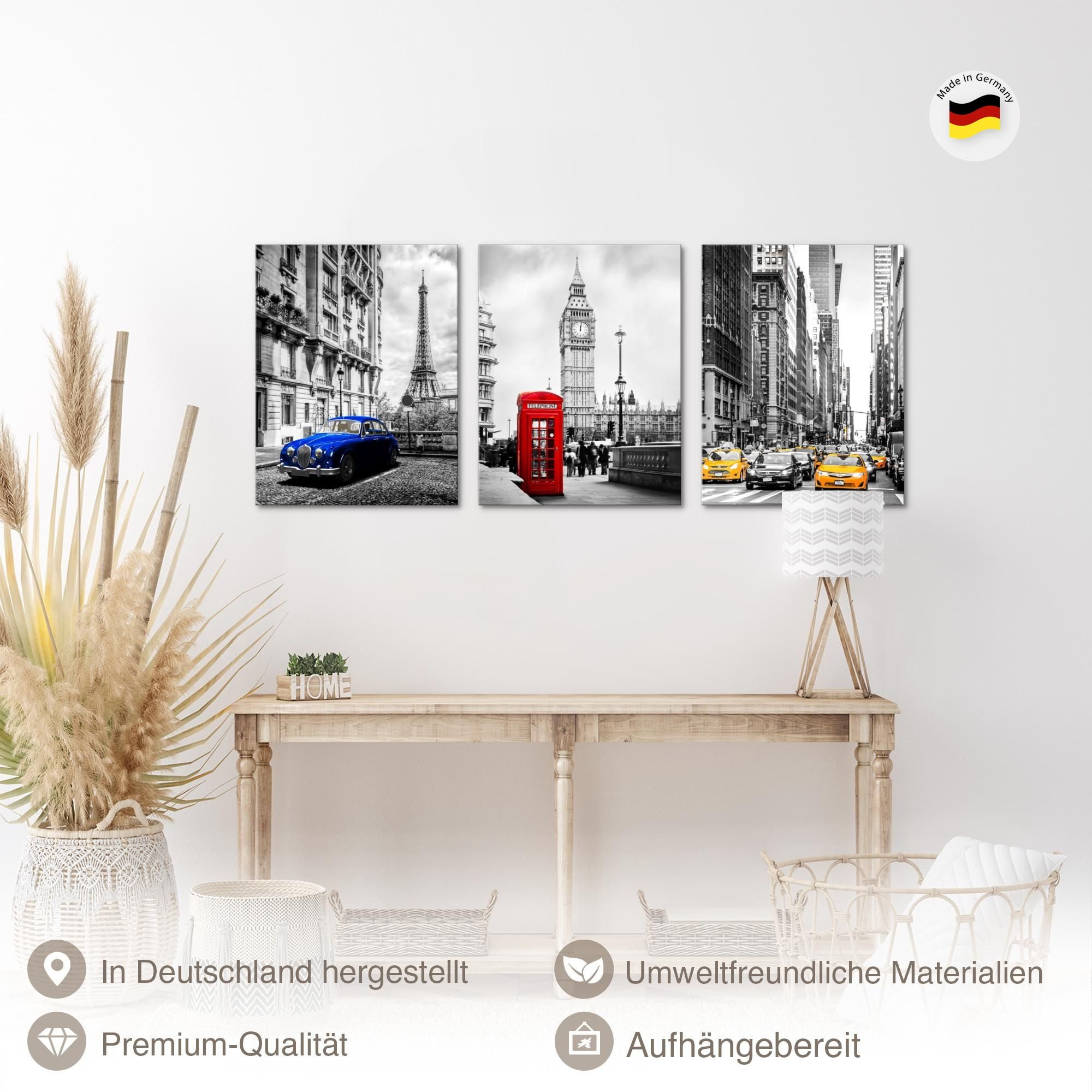 Novart Wandbild Städte Berlin London Paris Schwarz Weiß Bilder Set Deko, Collage (3 St) – Bild 2 von 5