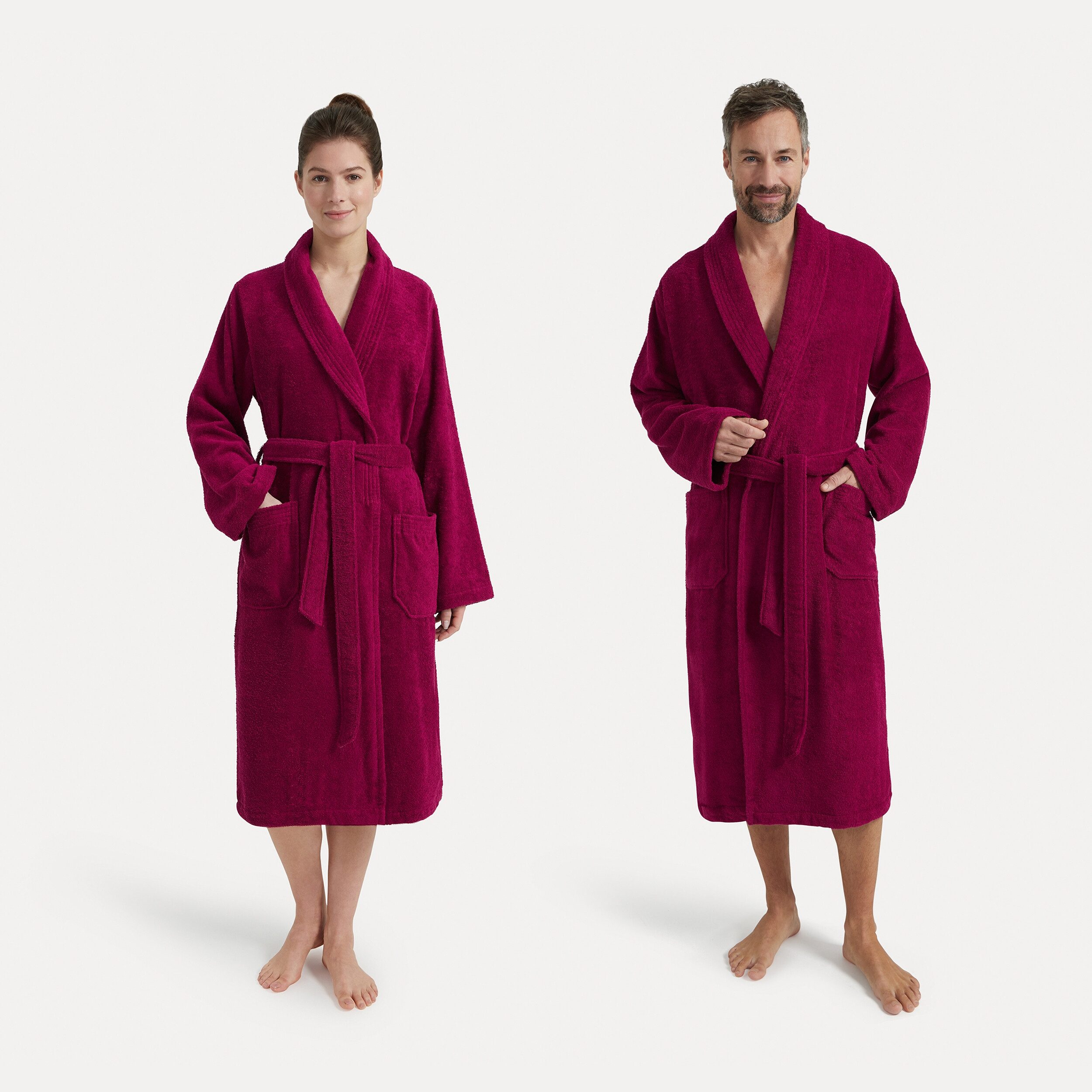 Möve Unisex-Bademantel Basic, Walkfrottier, Schalkragen, Gürtel, mit Schalkragen