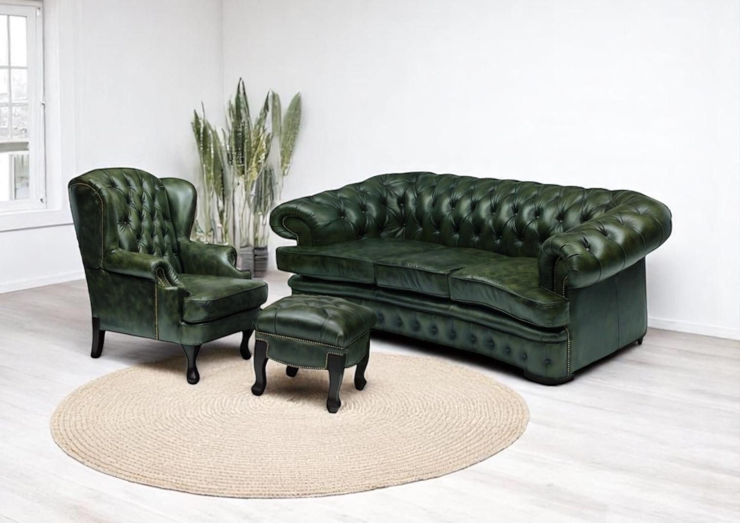 Salottini Polstergarnitur Luxus Chesterfield Kent Deluxe Sofagarnitur 3/1/Hocker, (3-tlg)