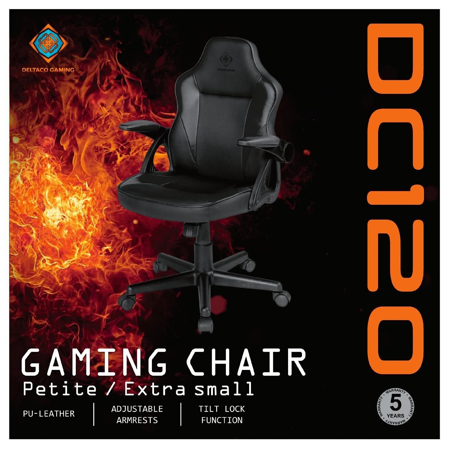 5 Personen Herstellergarantie bis Stuhl Gaming inkl. "Junior" DC120 Kunstleder, klein, 150 für Jahre schwarz cm DELTACO Gaming-Stuhl höhenverstellbar