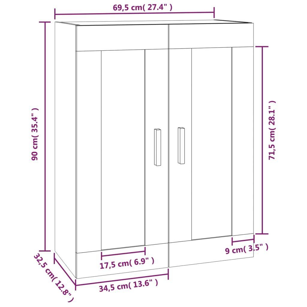 vidaXL Regal Wandschrank Holzwerkstoff, 69,5x32,5x90 Schwarz cm 1-tlg