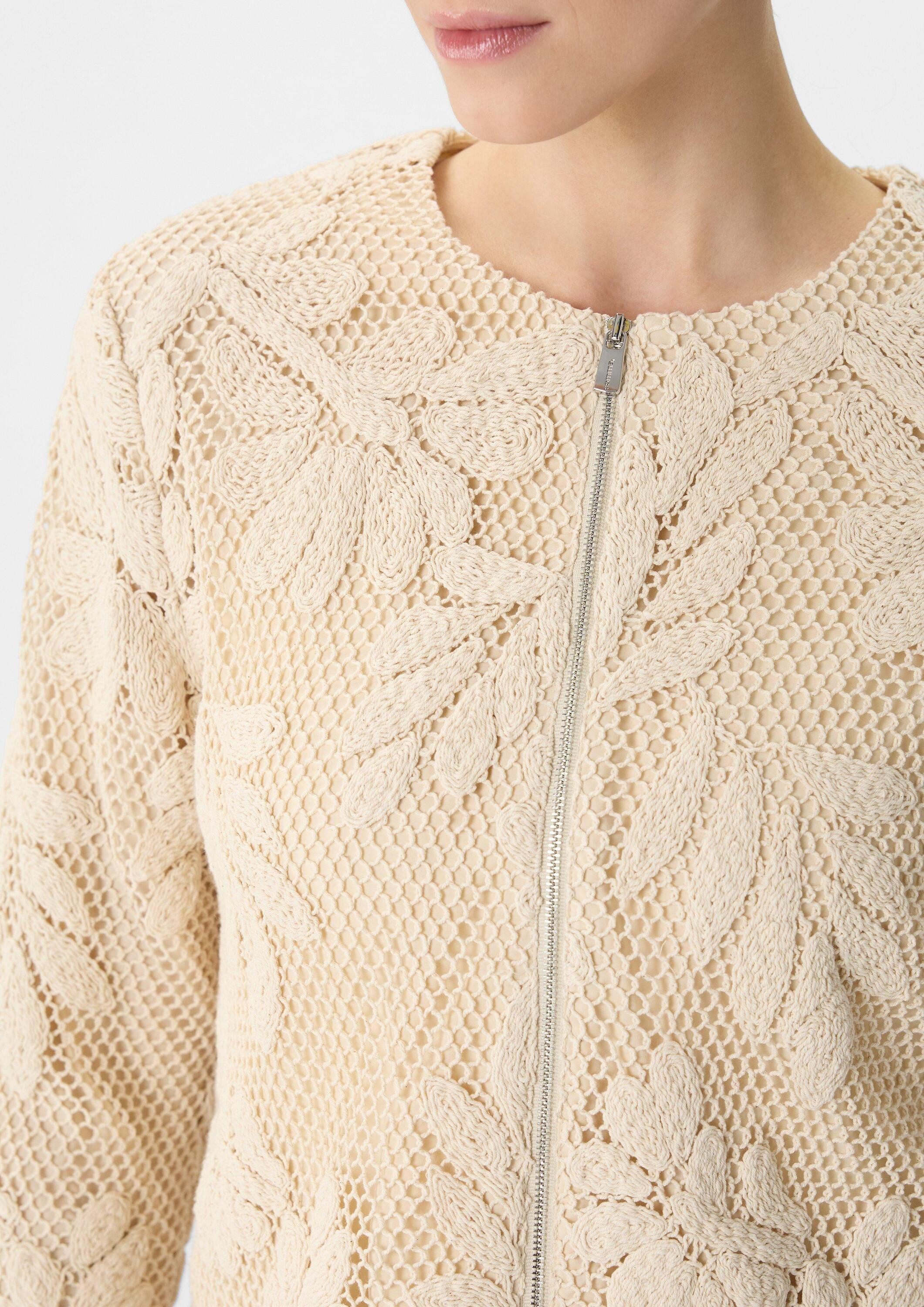 comma Funktionsjacke Indoor-Jacke Häkel-Jacke im Boxy Fit mit floralem Muster