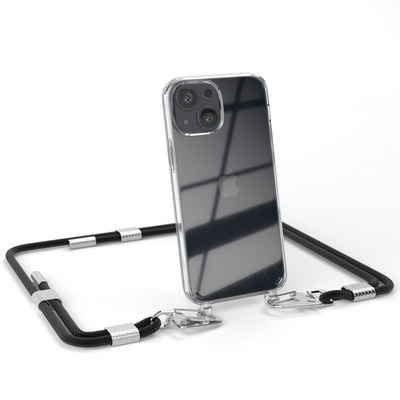EAZY CASE Handykette Silikonhülle mit Kette für Apple iPhone 13 Mini 5,4 Zoll, Ketten Hülle Transparent Case Kettenhülle abnehmbare Kordel Schwarz