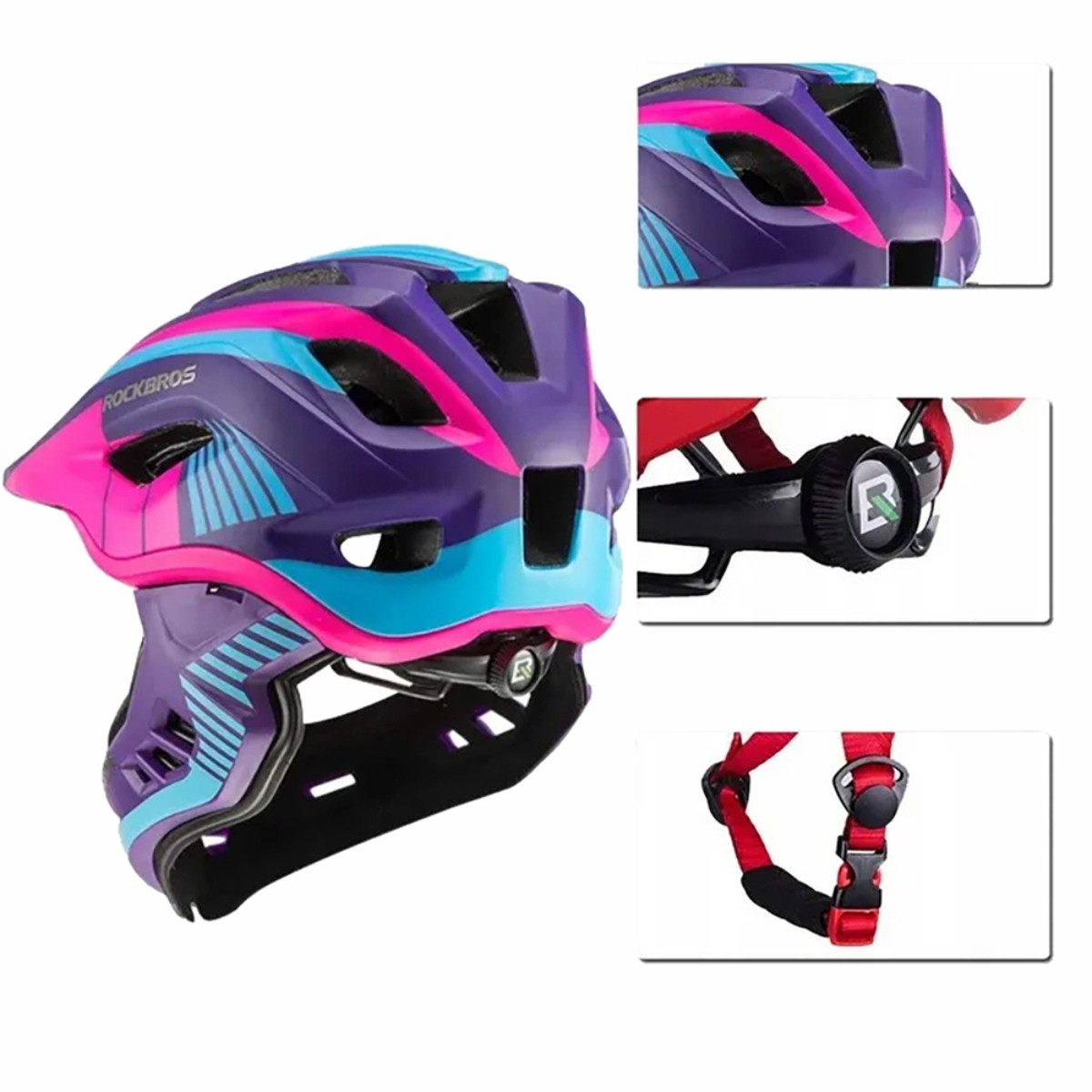 ROCKBROS Kinderfahrradhelm TT-32 (Fahrradhelm Set, Kinderhelm Set mit Kinnschutz), Kinderhelm mit abnehmbarem Fullface Kinnschutz – Bild 4 von 5