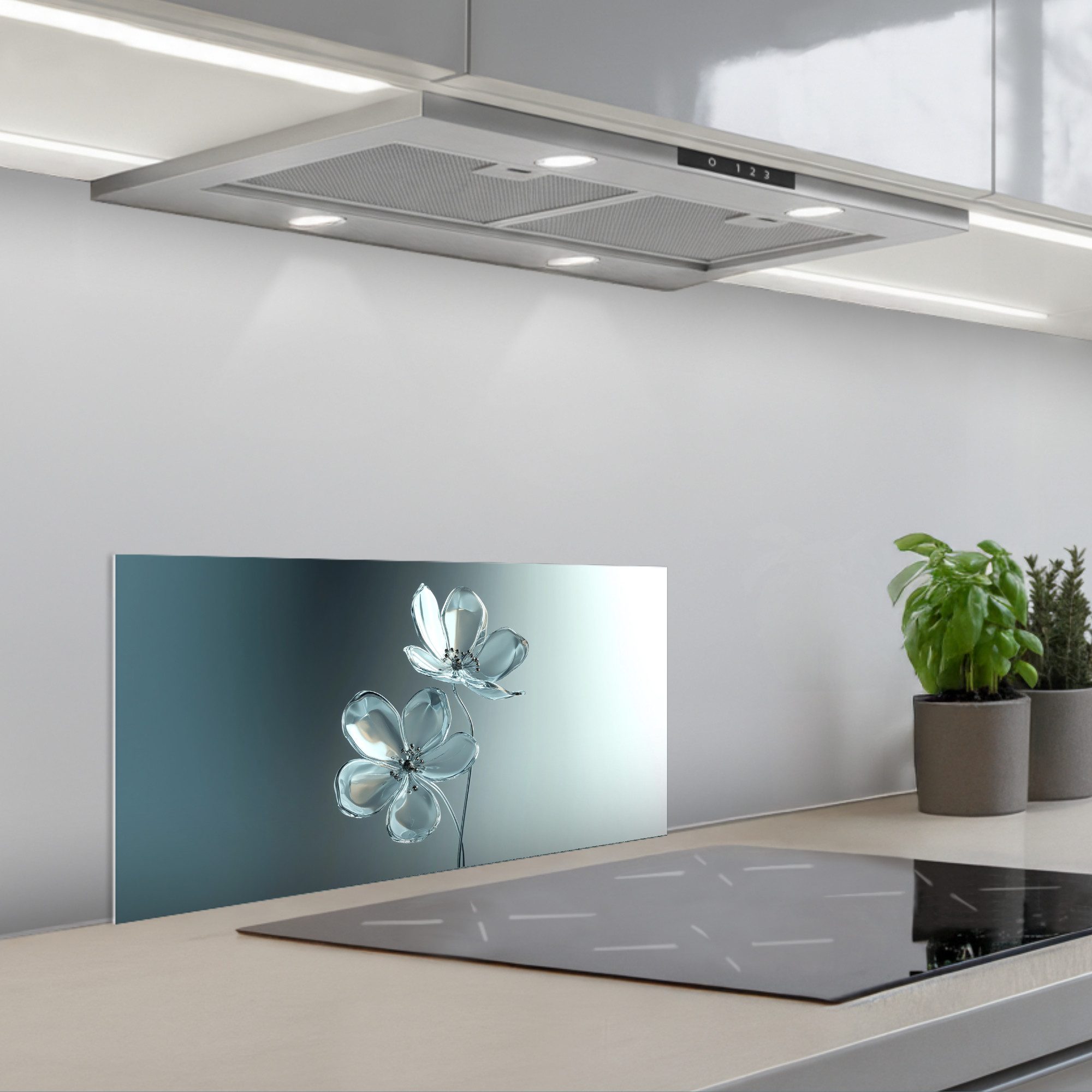 KitchenYeah Küchenrückwand selbstklebend (keine Folie) Kristall - Blumen - Grau, (1-tlg), Küchenrückwand, Spritzschutz, Kitchen, 60x30 cm – Bild 2 von 5