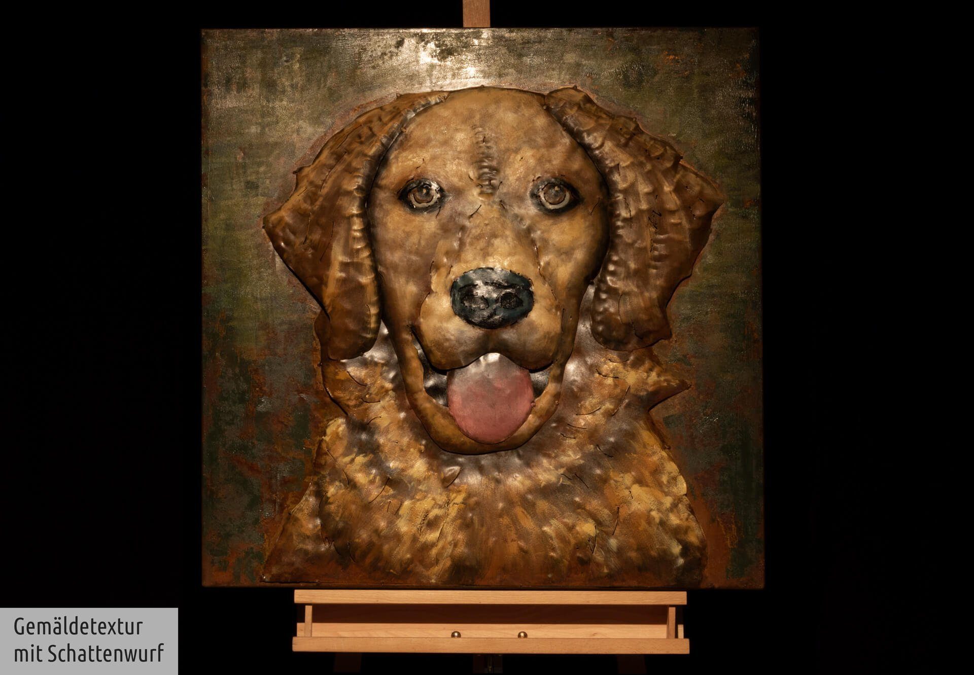 KUNSTLOFT Metallbild Dog Wandrelief Month handgefertiges Guide cm, 3D the 80x80 of