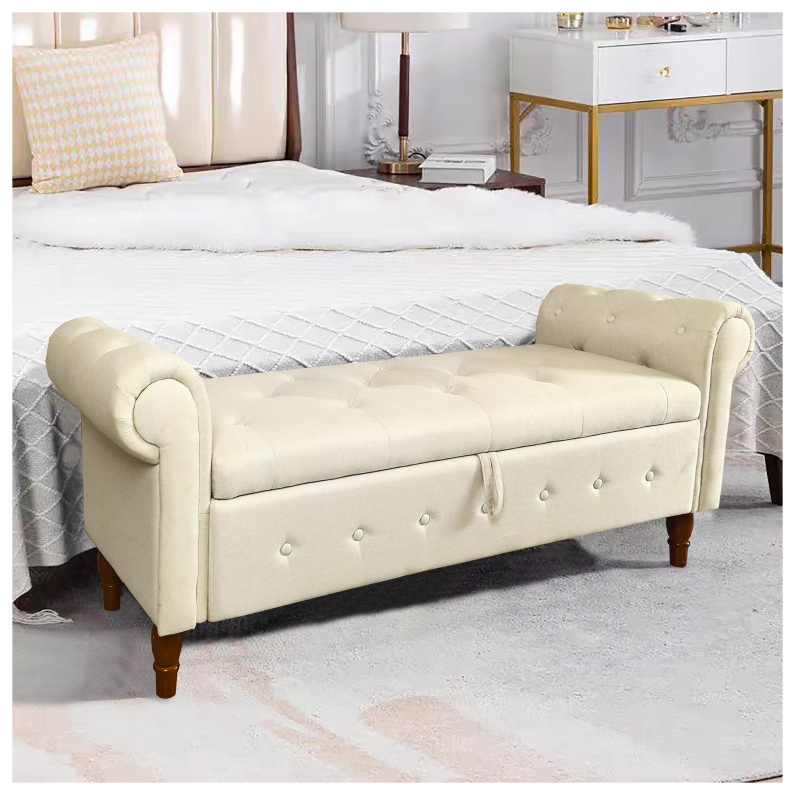 HTI-Living Truhenbank Gepolsterte Sitzbank mit Truhe Lora Leinen Beige (Stü günstig online kaufen