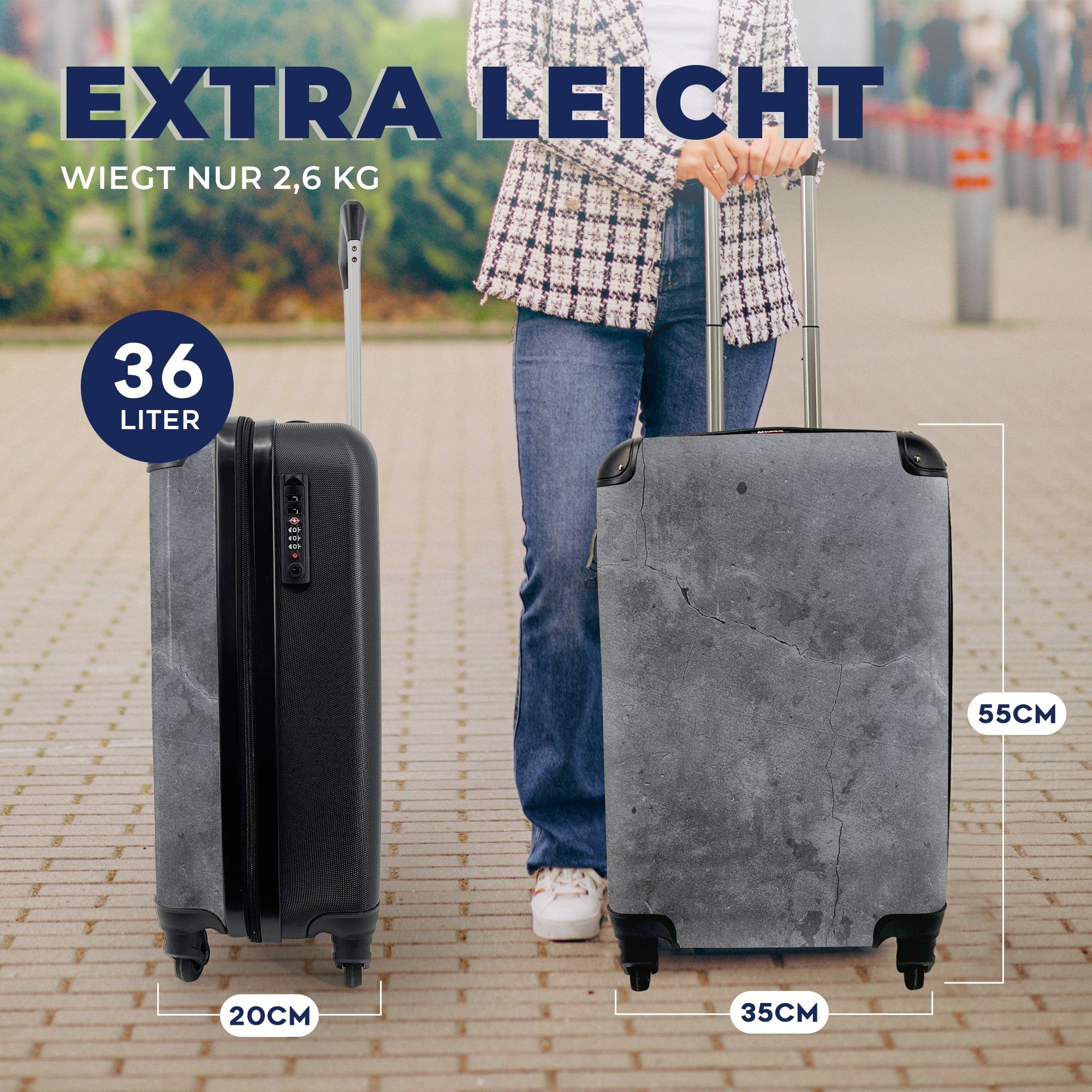 Reisetasche Grau - Trolley, Handgepäck - Handgepäckkoffer - MuchoWow Ferien, Industriell Schiefer Rollen, rollen, mit Beton Retro, Reisekoffer für - 4