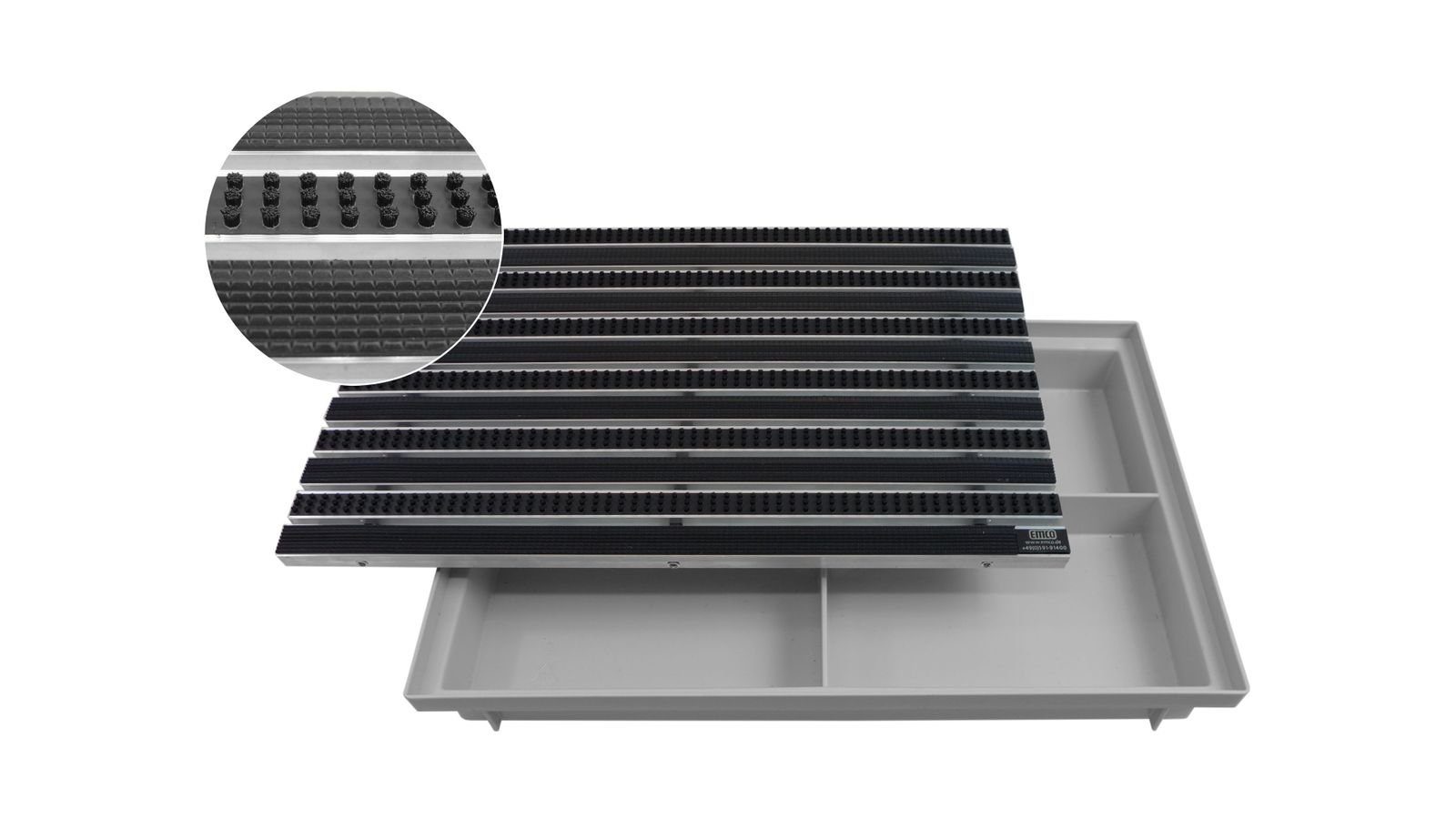 Emco Fußmatte Eingangsmatte DIPLOMAT + Bodenwanne, Gummi + Bürsten Grau, rechteckig, Höhe: 75 mm, Größe: 600x400 mm, für Innen- und Außenbereich