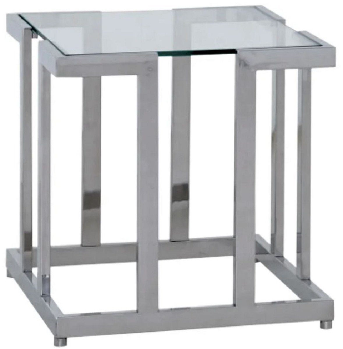 Casa Padrino Beistelltisch Luxus Beistelltisch Silber 60 x 60 x H. 55 cm - Quadratischer Metall Tisch mit Glasplatte - Möbel - Luxus Möbel