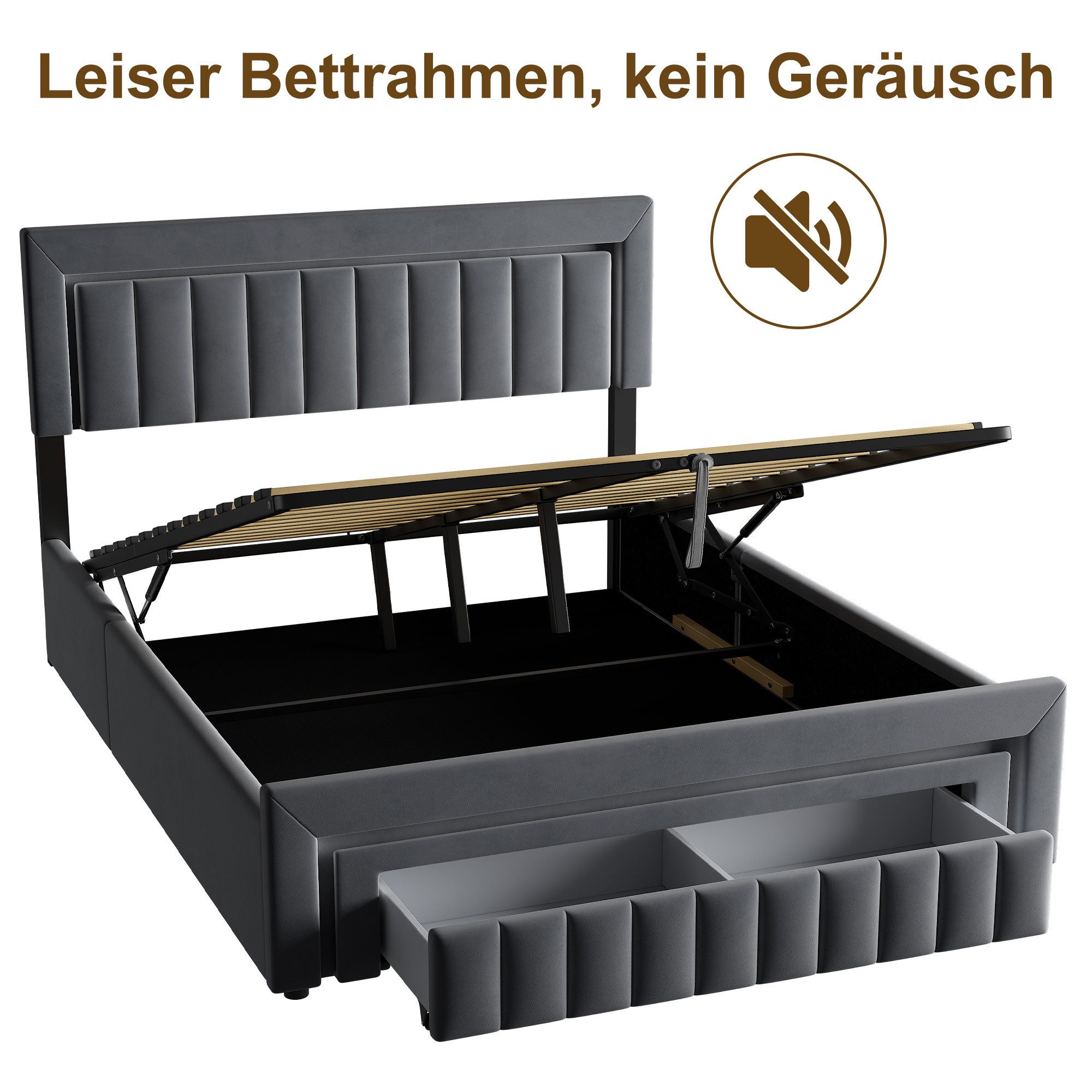 STILVORA Polsterbett 160×200 mit bettkasten,Funktionbett Boxspringbett mit LED & Schubladen (verstärkter Metallrahmen, stabiler Lattenrost, Gepolstertes Kopftei – Bild 5 von 5