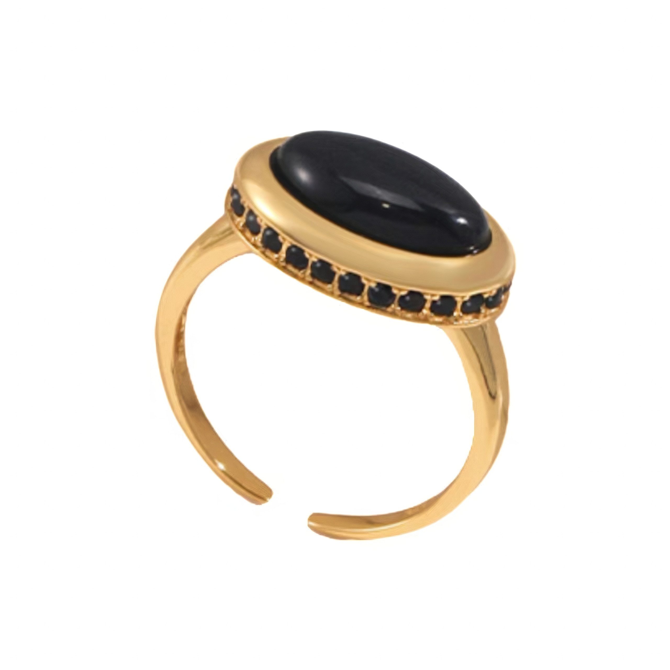 Jumpeak Silberring Ring 925 Sterling Silber Damen,  Ring Goldplattiert , Schwarzer Ring, Edelstein Ring, 18K Gold plattiert, Nussig Geschenk für Teenager Mädchen