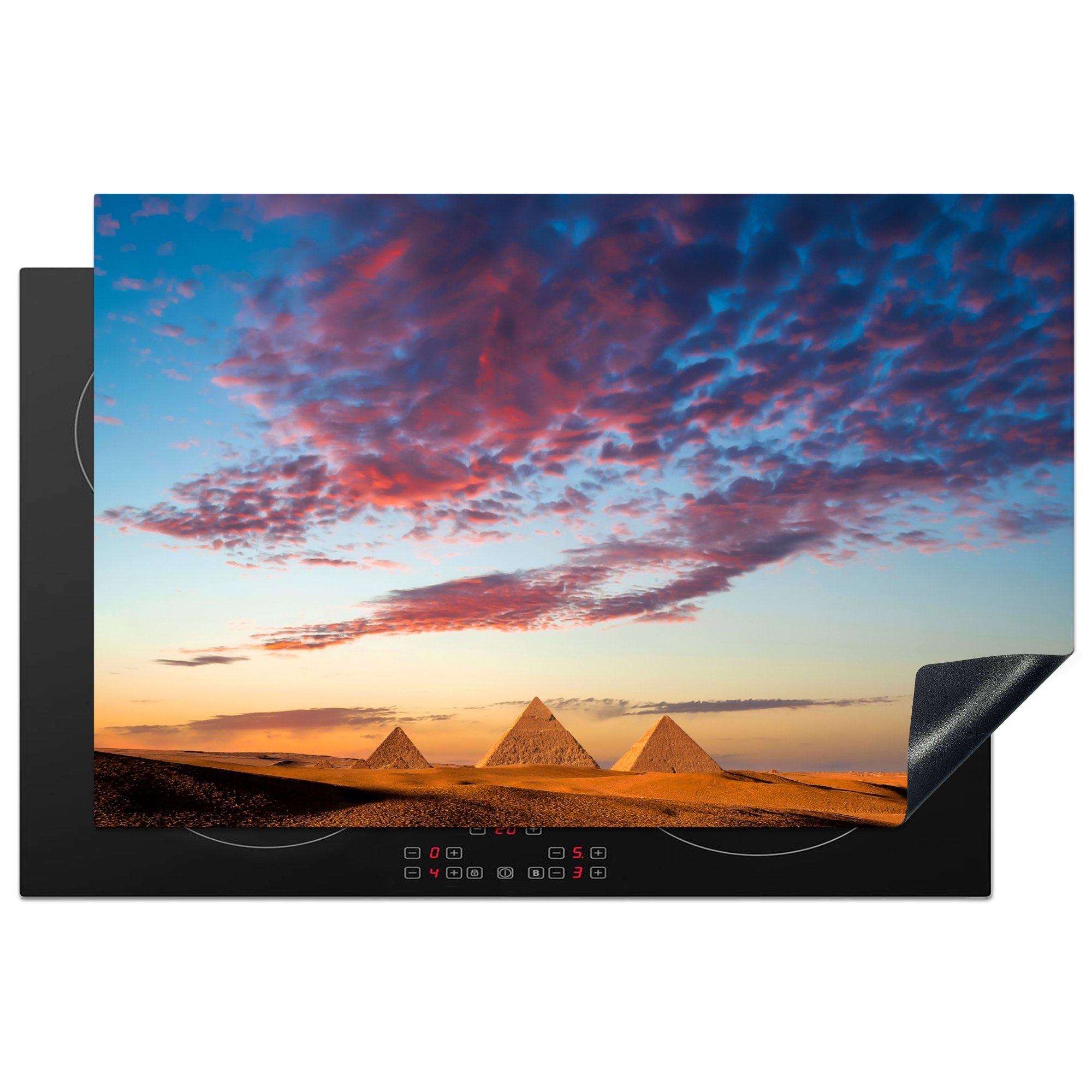 MuchoWow Herdblende-/Abdeckplatte Rosa Wolken über den Pyramiden von Gizeh in Ägypten, Vinyl, (1 tlg), 81x52 cm, Induktionskochfeld Schutz für die küche, Ceranfeldabdeckung