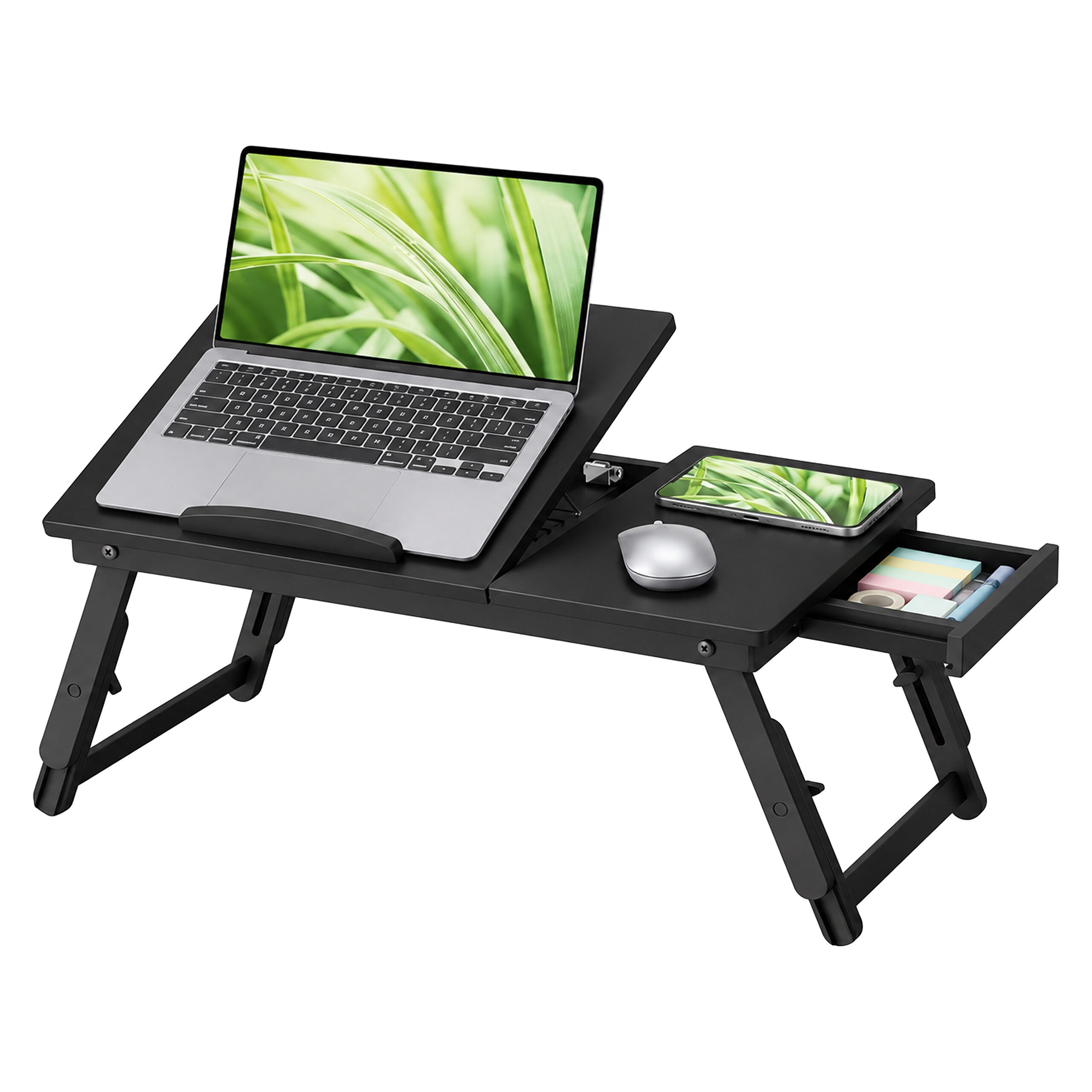 relaxdays Laptoptisch Höhenverstellbarer Laptoptisch (1-St), Schwarz-Schwarz