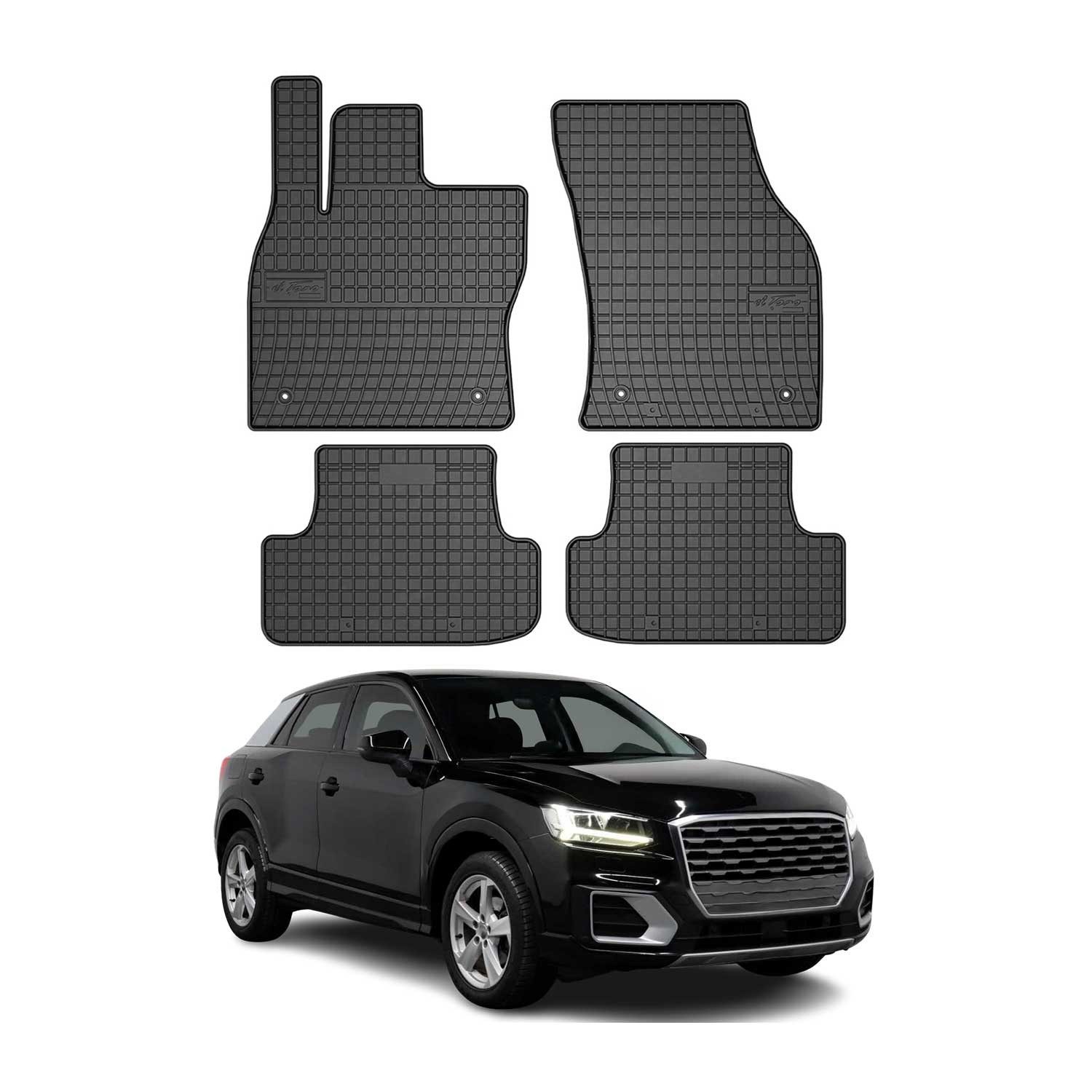 OMAC Auto-Fußmatten für Audi Q2 2017-2025 Gummimatten Schwarz 4 tlg (4 St), für Audi Q2 2017-2025 Audi Q2 2017-2025, Antirutsch,Wasserfest,Einfache Installation