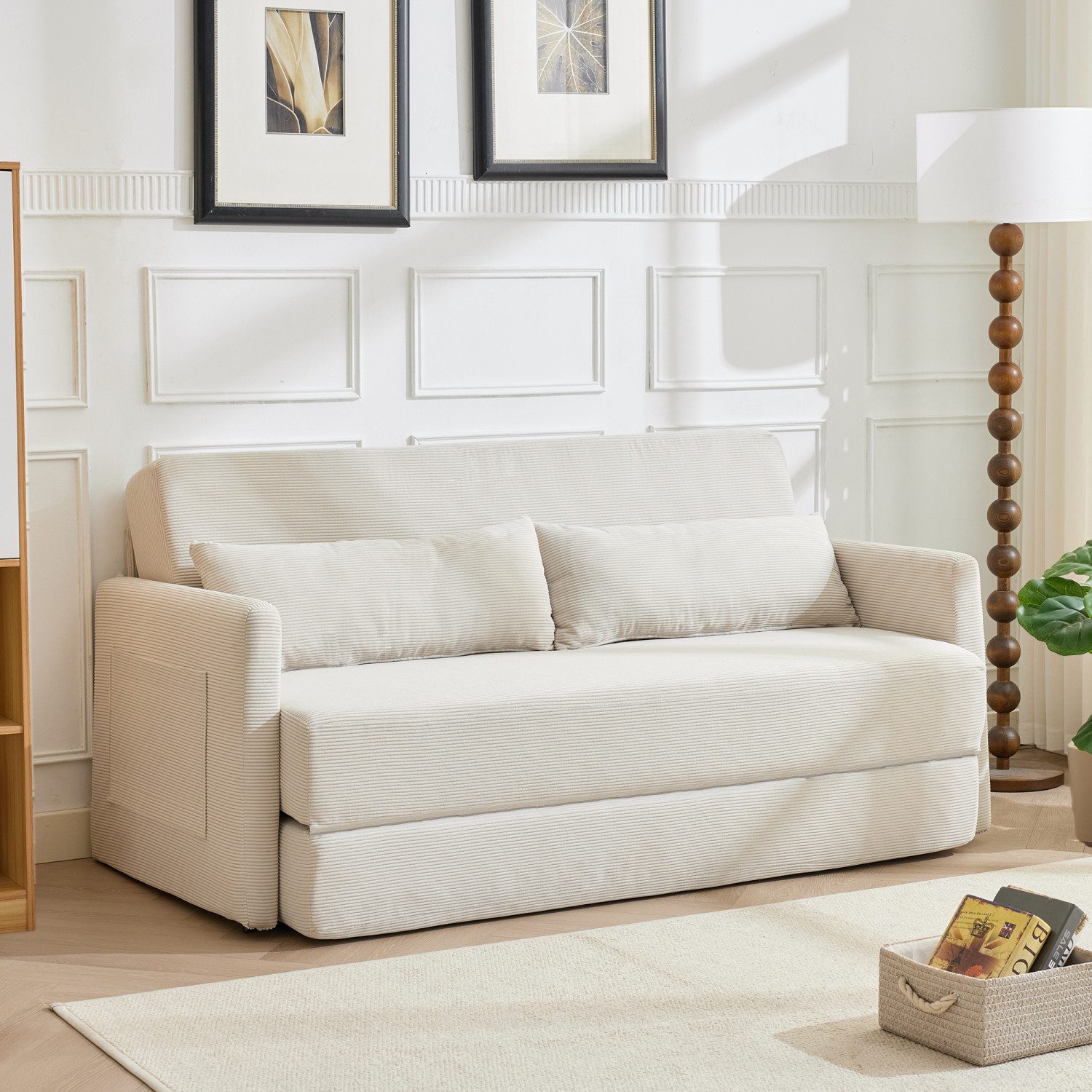 ANYSUN Loungesofa Faltbares Schlafsofa, 2-Sitzer-Couch,das 2-in-1 Klappsofa, Bodensofa-Bett,Cordstoff,mit zwei Lendenkissen, bequemes Cord Bodensofa für Wohnzimmer,Wohnung,kleine Räume