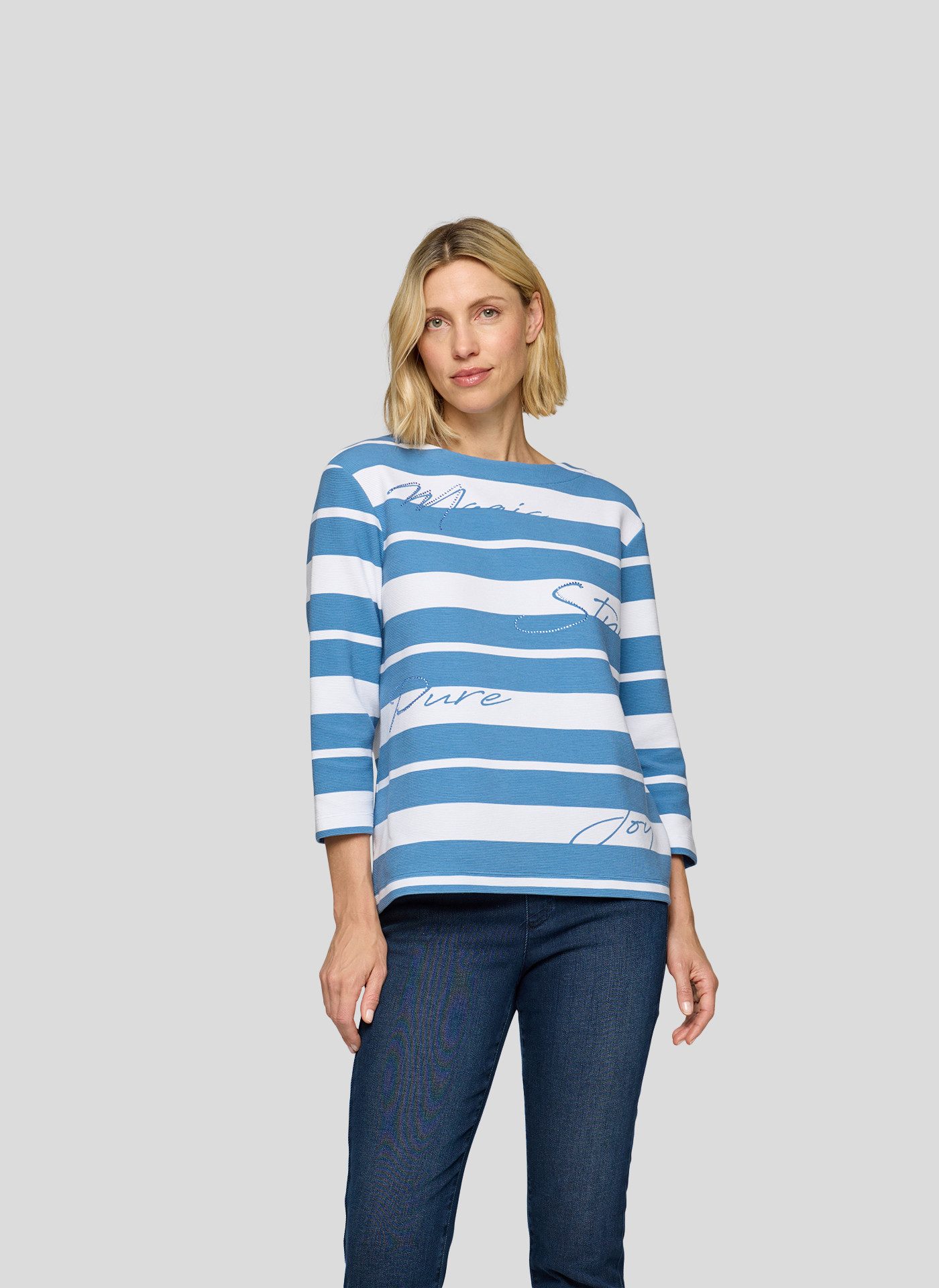 Rabe 3/4-Arm-Shirt Sommershirt mit Streifen und Glitzersteinen, Druck günstig online kaufen