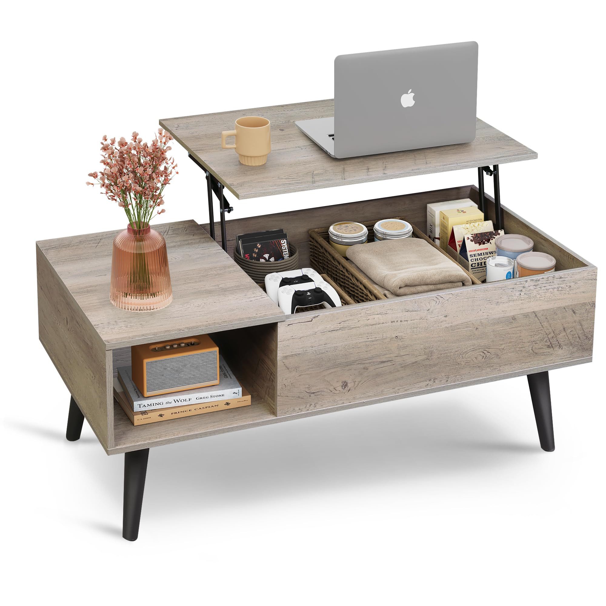 WLIVE Couchtisch Höhenverstellbarer Couchtisch mit Stauraum, (Wohnzimmertis günstig online kaufen