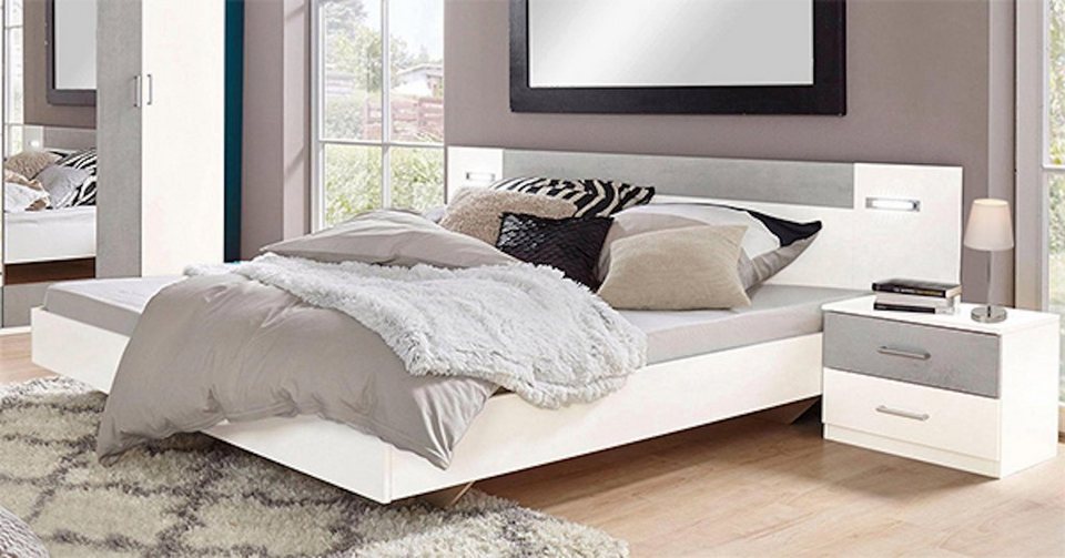 Wimex Schlafzimmer-Set Angie, 180x200cm mit Nachtkonsolen weiß beton  lichtgrau