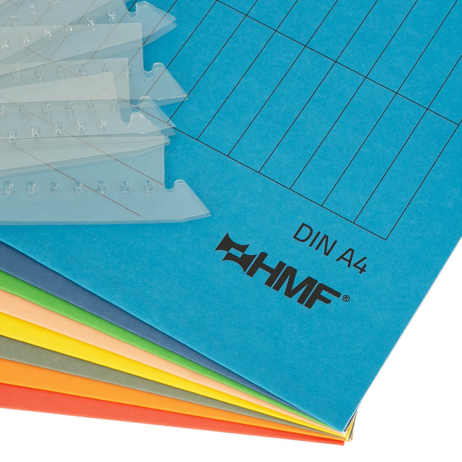 HMF Hängeregistereinsatz Hängeregister Mappen für Dokumente, Hängemappen DIN A4 (8 St., Set, versch. Farben), mit Vollsichtreitern inkl. Beschriftungsschilder, 31,4 x 24 cm, Bunt