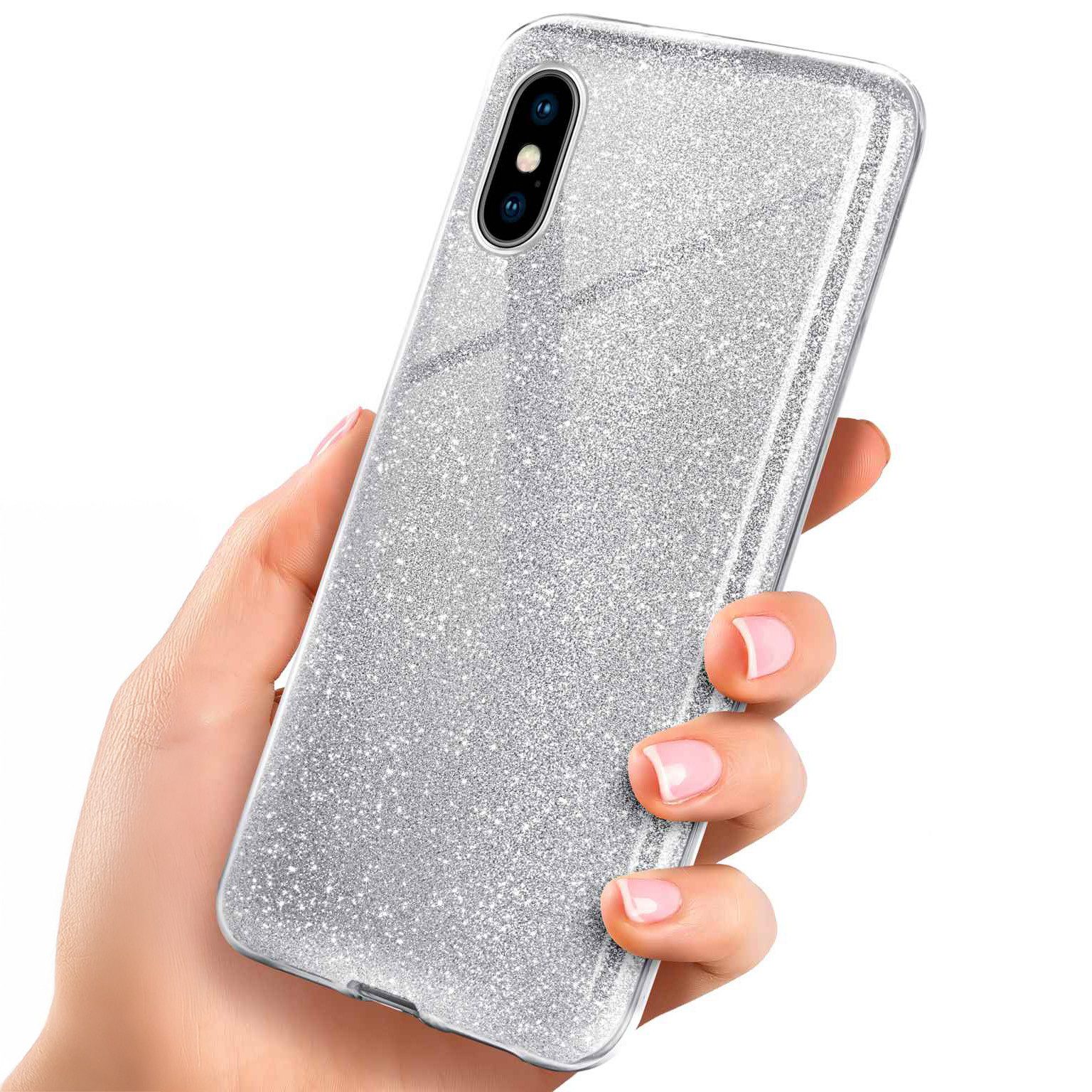 Handyhülle für iPhone XS Max Glitzer Hülle Glitter Case Silber