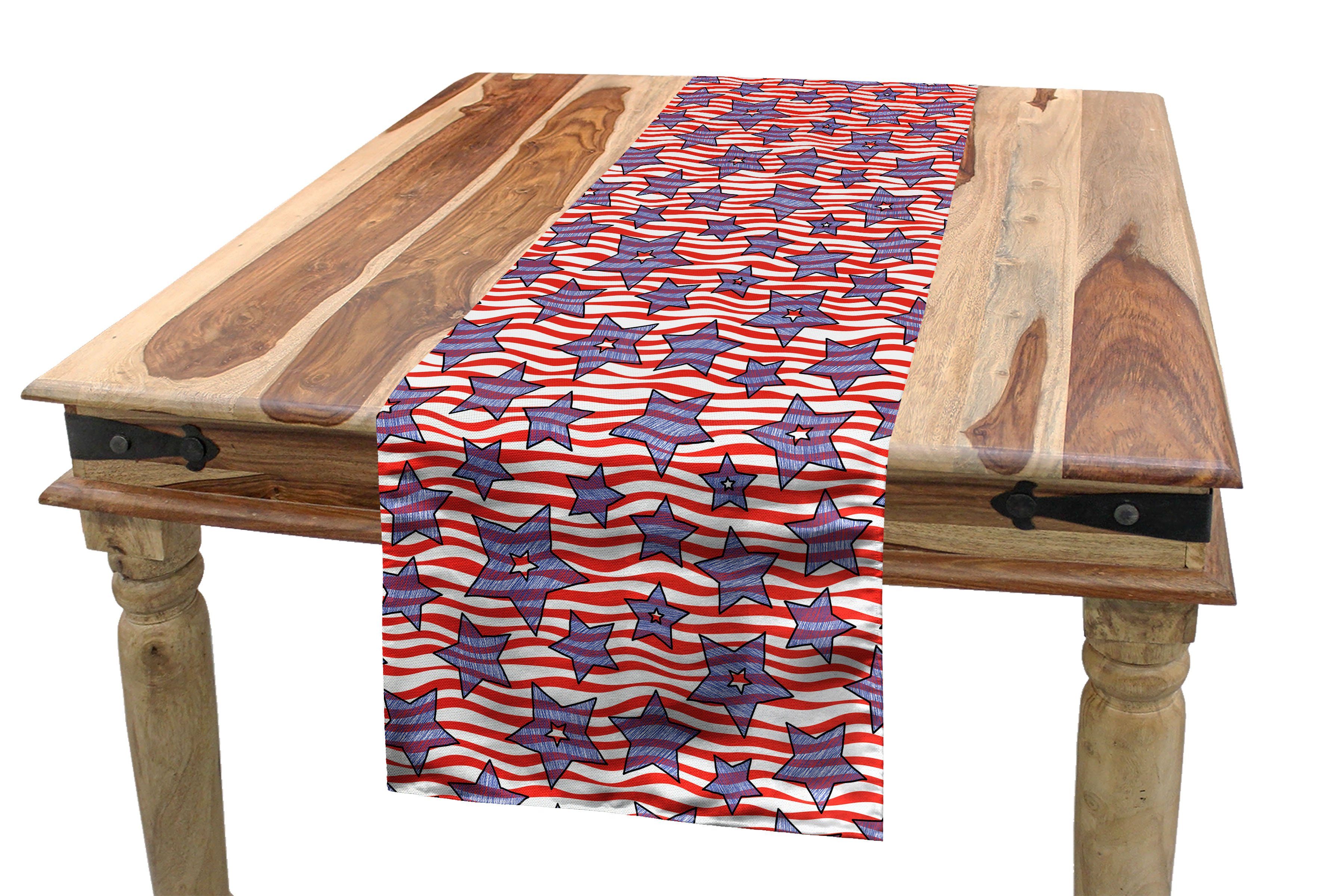 Rechteckiger Esszimmer Flagge von Abakuhaus Tischläufer, 4. Küche Dekorativer Amerika Juli Tischläufer
