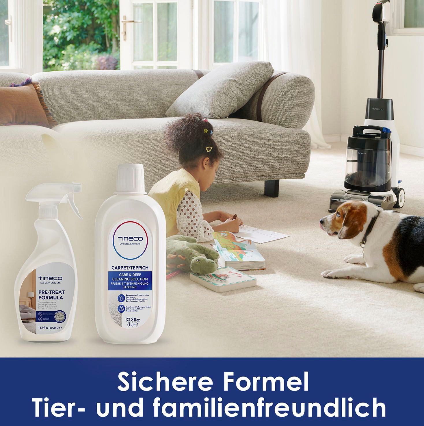 Tineco Vorbehandlungslösung und Teppichreiniger (Spar-Set, [3-St. 2x500ml Vorbehandlungslösung and 1x1Liter Teppichreiniger Ideal zum Reinigen von Teppichen und Polstermöbel)