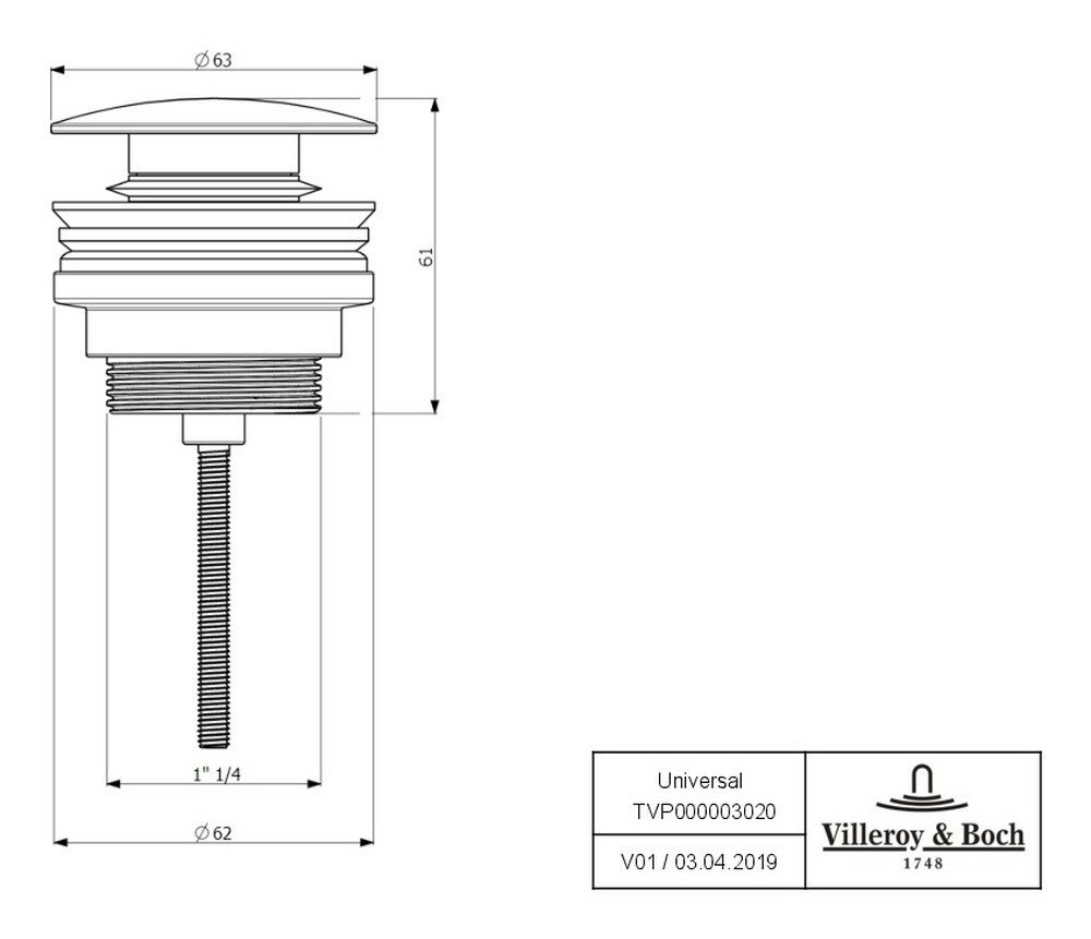 Thumbnail - Villeroy & Boch Ablaufgarnitur Universal Taps & Fittings Push-Open für Wandmontage