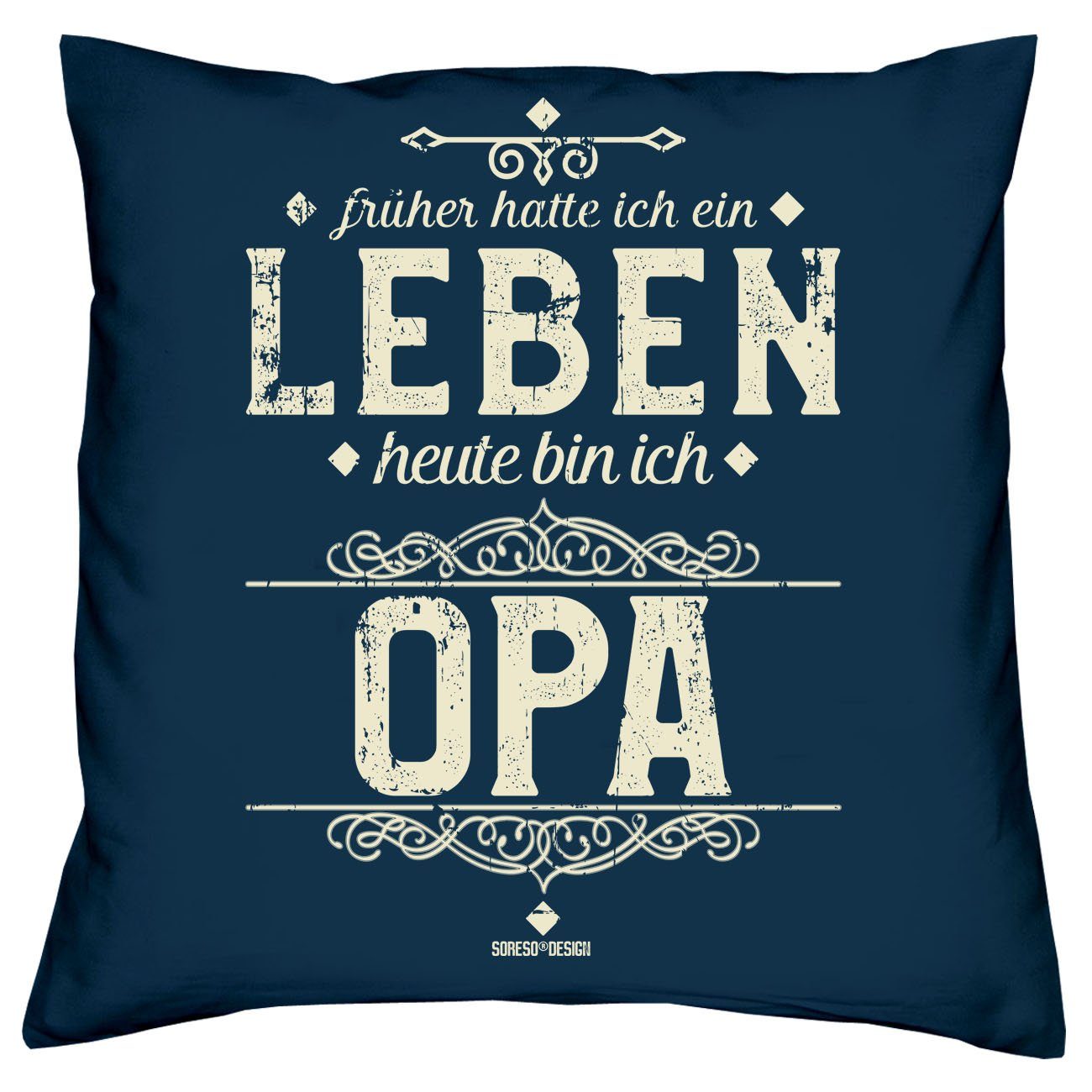 Soreso® Dekokissen Kissen Heute bin ich Opa & Urkunde für den Weltbesten Opa, Geschenke Weihnachten Geburtstag Vatertag navy-blau