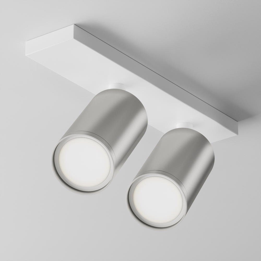 click-licht Deckenleuchte Deckenleuchte Focus in Silber-matt und Weiß GU10 2-flammig eckig, keine Angabe, Leuchtmittel enthalten: Nein, warmweiss, Deckenlampe, Deckenbeleuchtung, Deckenlicht